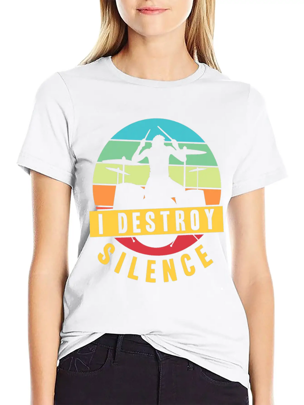 I Destroy Silence Drummer Musician Drumsticks T Sh Stylish Everyday T-Shirt – Unisex Basic Cotton Tee