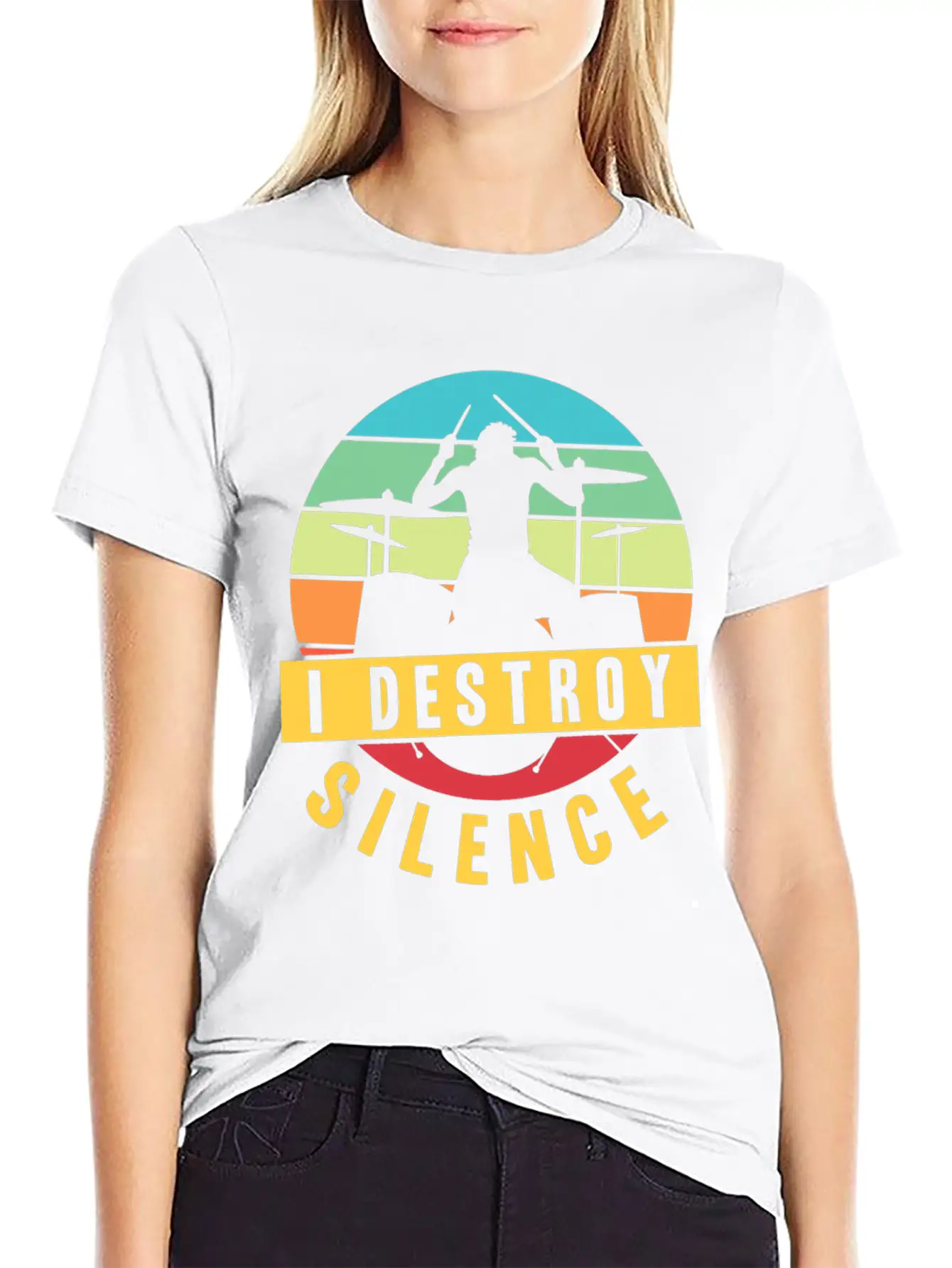 I Destroy Silence Drummer Musician Drumsticks T Sh Stylish Everyday T-Shirt – Unisex Basic Cotton Tee