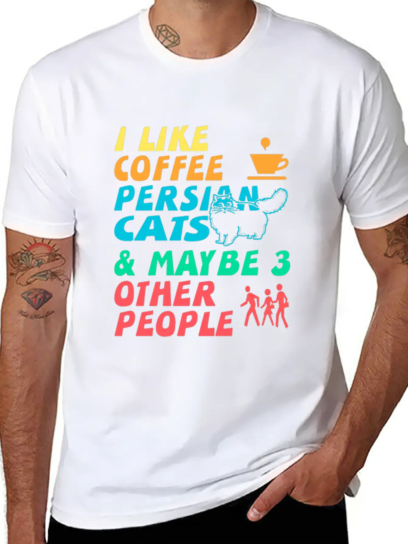 I Like Coffee, Persian Cats And 3 Other People Stylish Everyday T-Shirt – Unisex Basic Cotton Tee