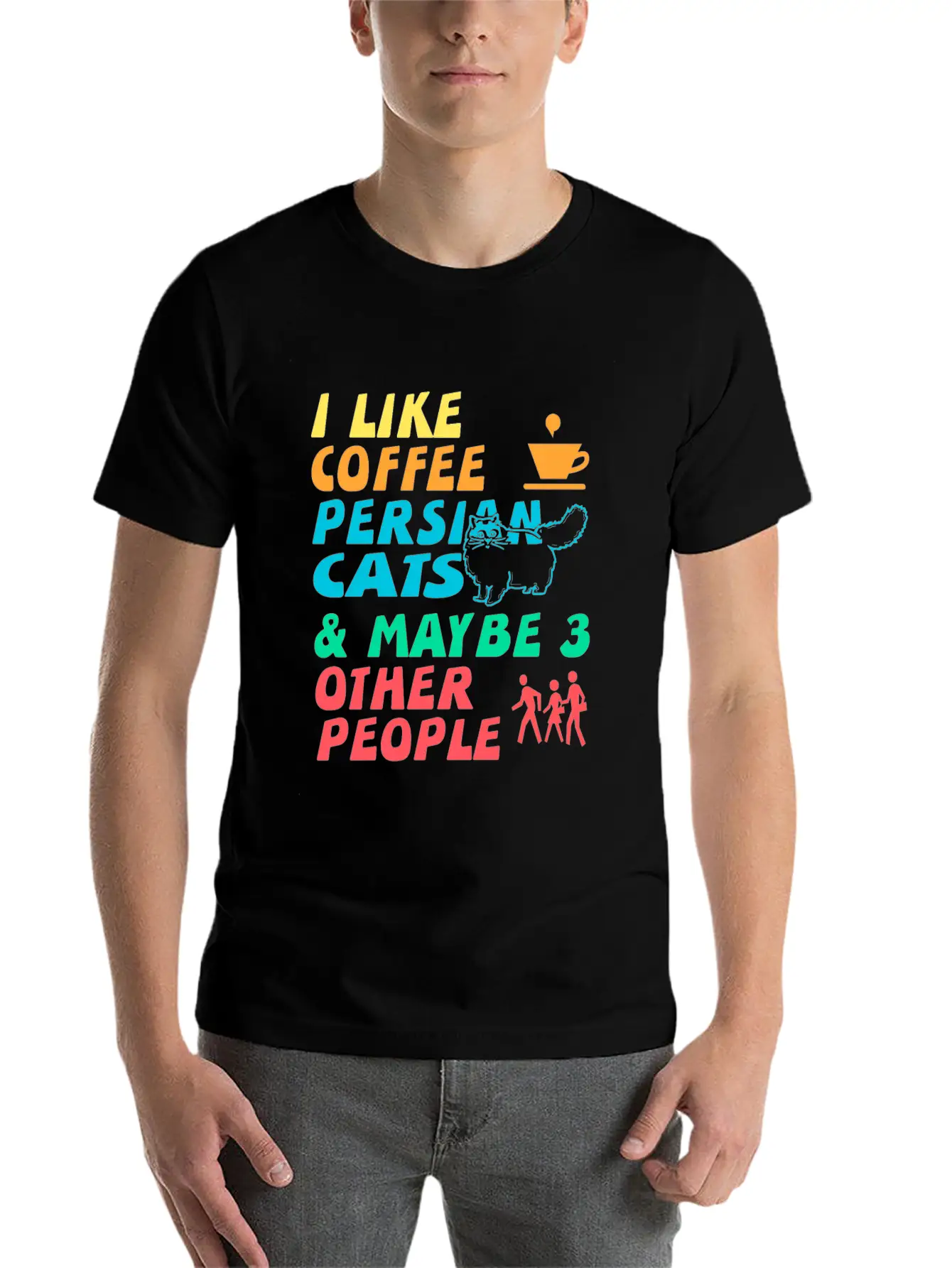 I Like Coffee, Persian Cats And 3 Other People Stylish Everyday T-Shirt – Unisex Basic Cotton Tee