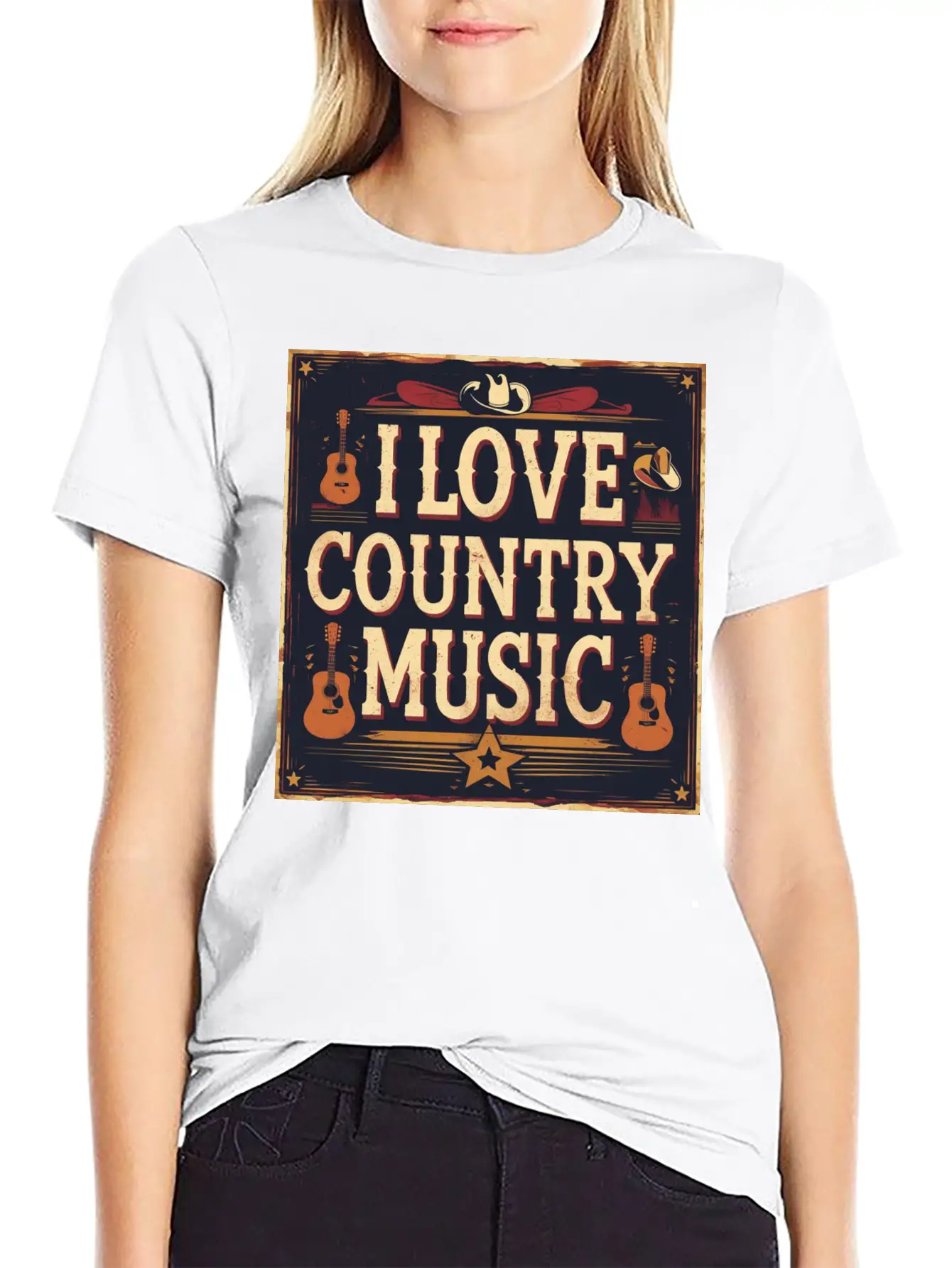 I Love Country Music Casual Graphic T-Shirt – Simple And Comfortable Daily Wear
