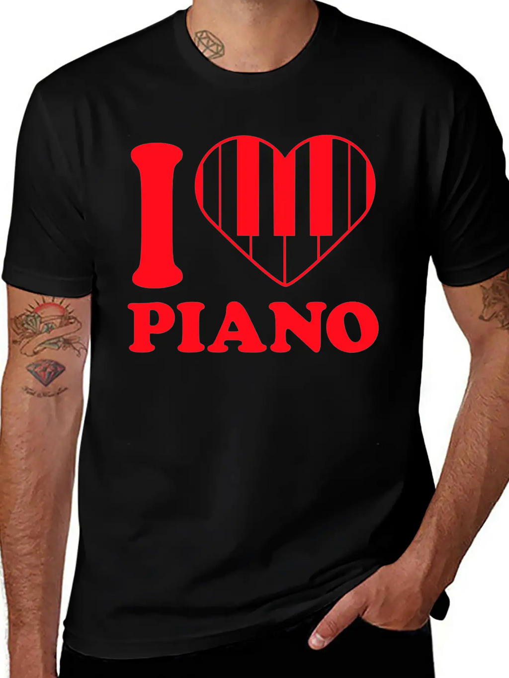 I Love Grand Piano Heart Organ Keyboard Music Logo Unisex Short Sleeve Soft Cotton T-Shirt – Casual Everyday Wear