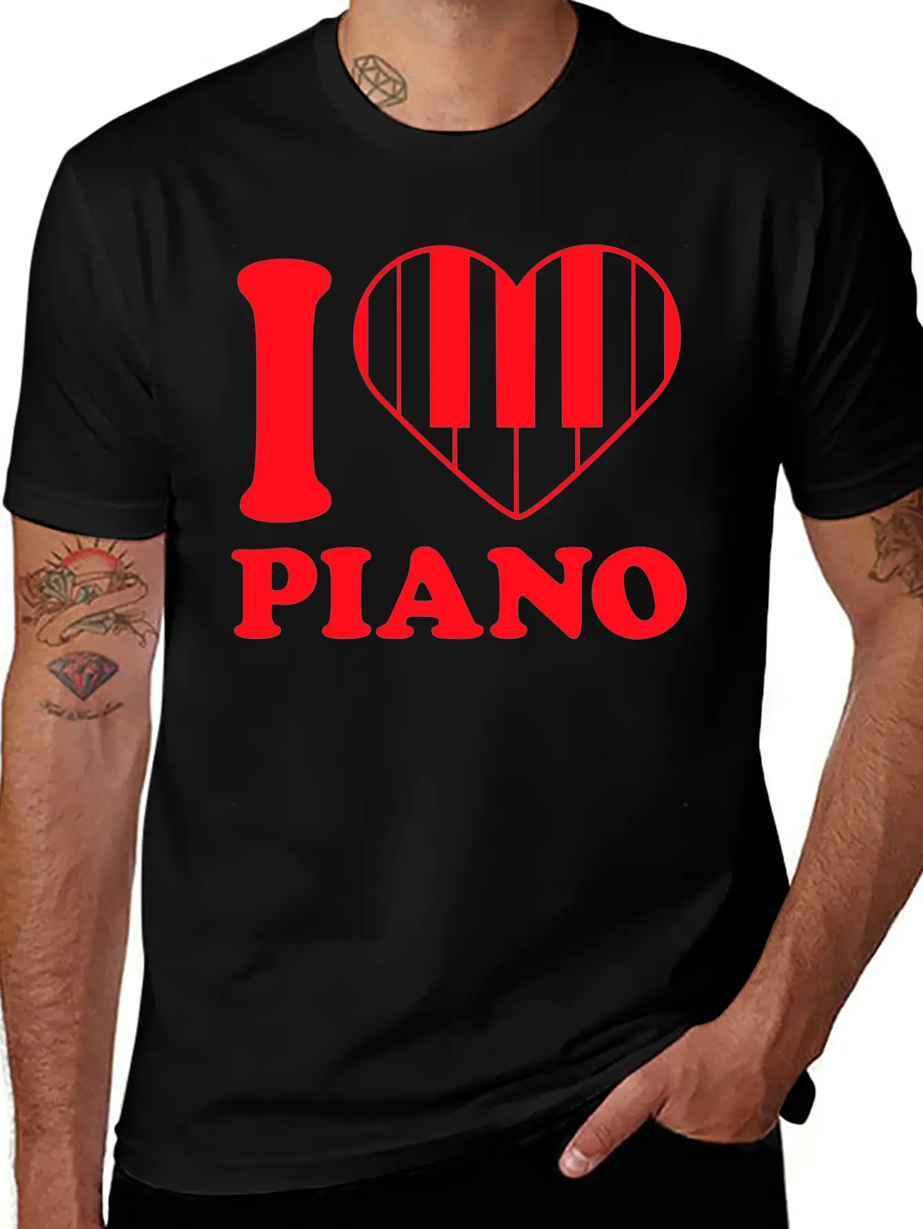 I Love Grand Piano Heart Organ Keyboard Music Logo Unisex Short Sleeve Soft Cotton T-Shirt – Casual Everyday Wear