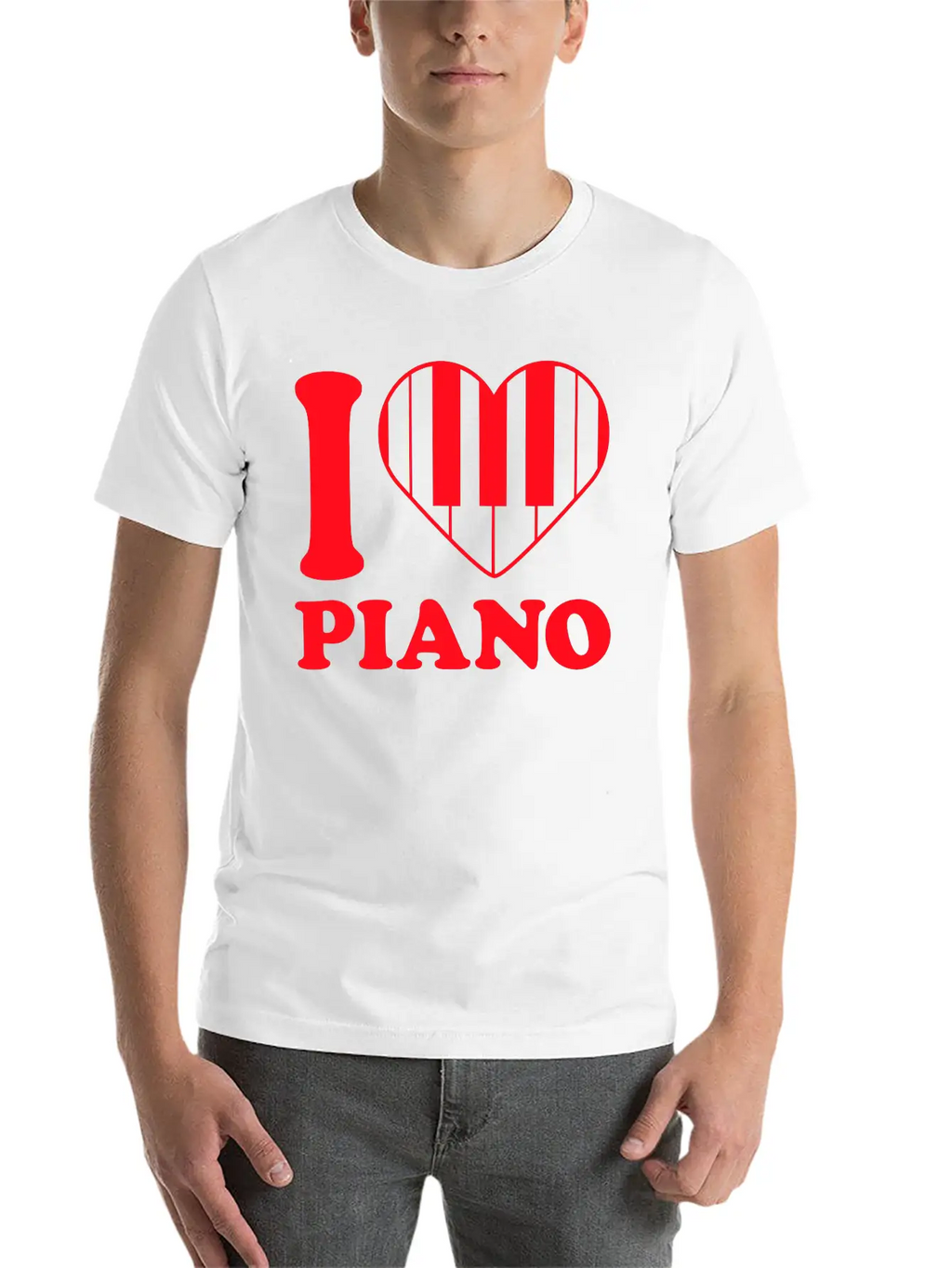 I Love Grand Piano Heart Organ Keyboard Music Logo Unisex Short Sleeve Soft Cotton T-Shirt – Casual Everyday Wear