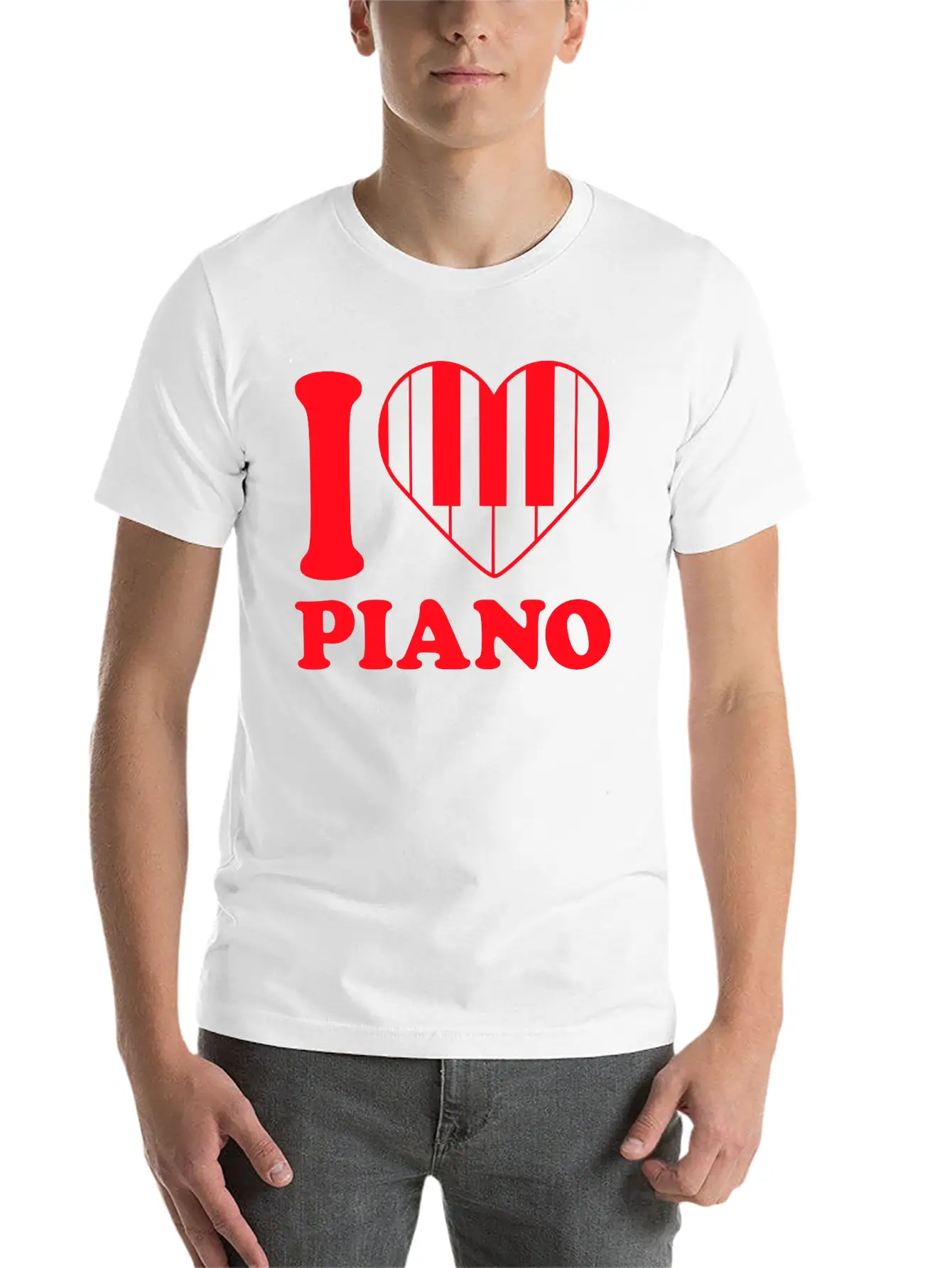 I Love Grand Piano Heart Organ Keyboard Music Logo Unisex Short Sleeve Soft Cotton T-Shirt – Casual Everyday Wear