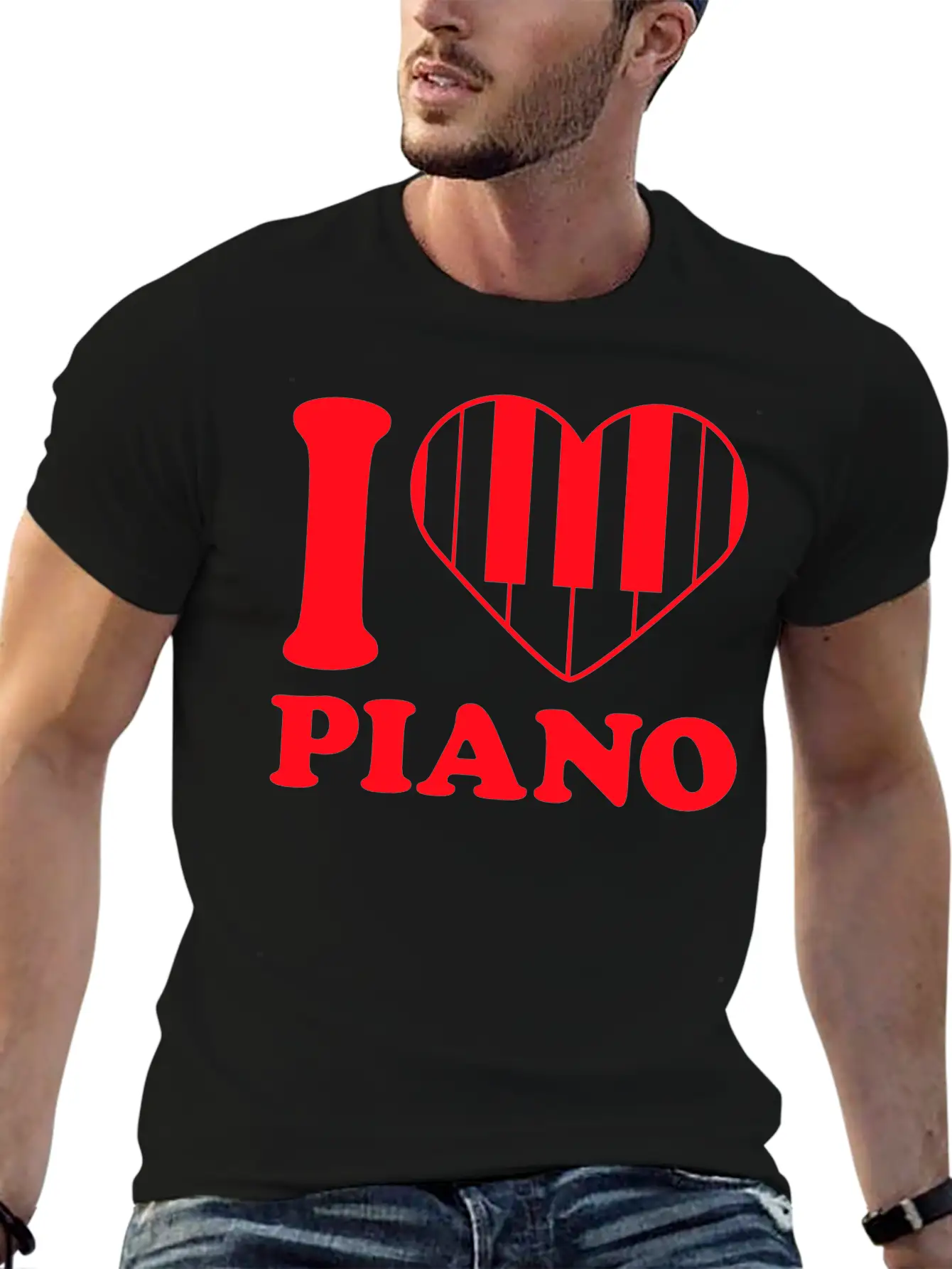 I Love Grand Piano Heart Organ Keyboard Music Logo Unisex Short Sleeve Soft Cotton T-Shirt – Casual Everyday Wear