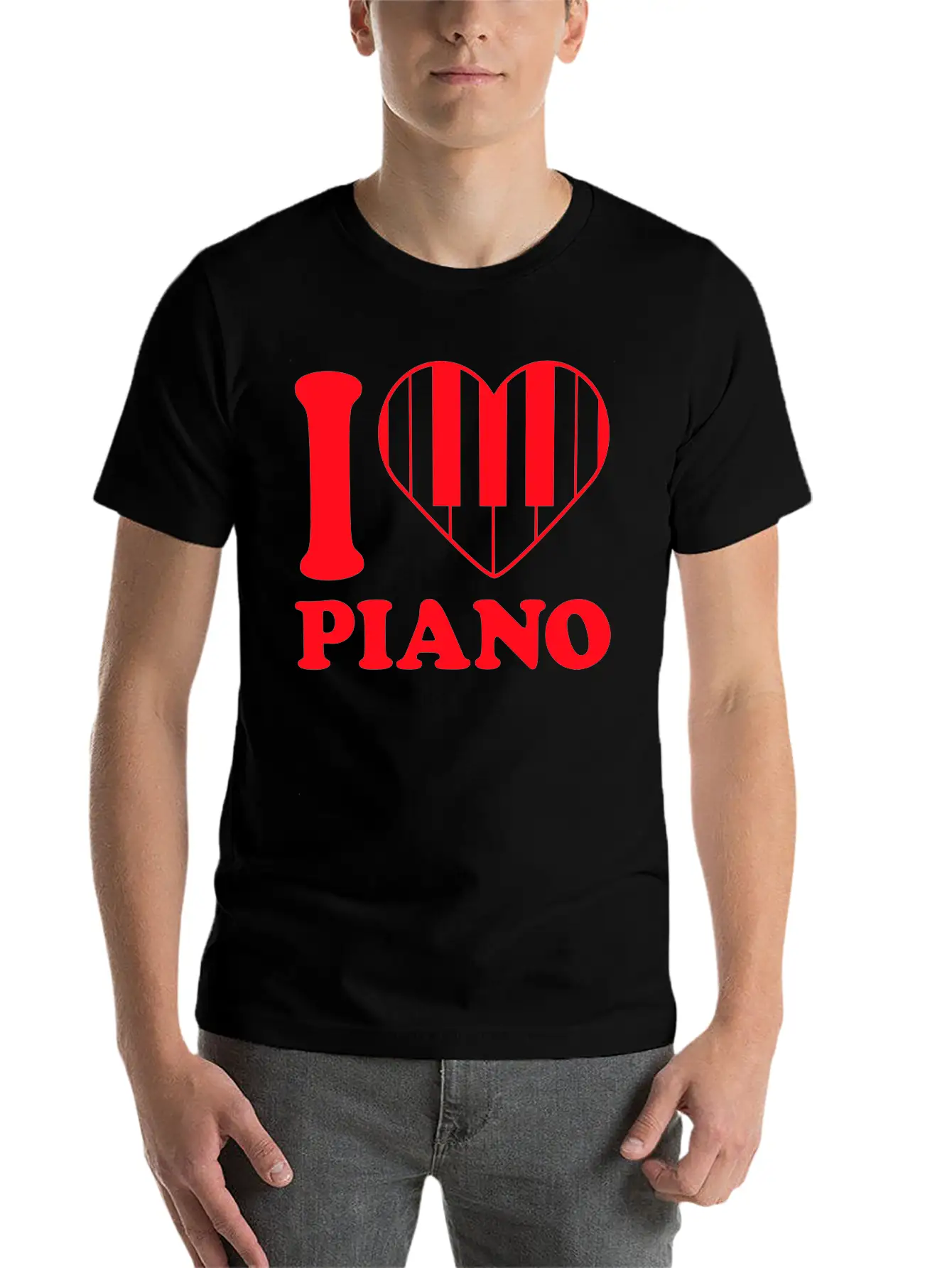I Love Grand Piano Heart Organ Keyboard Music Logo Unisex Short Sleeve Soft Cotton T-Shirt – Casual Everyday Wear