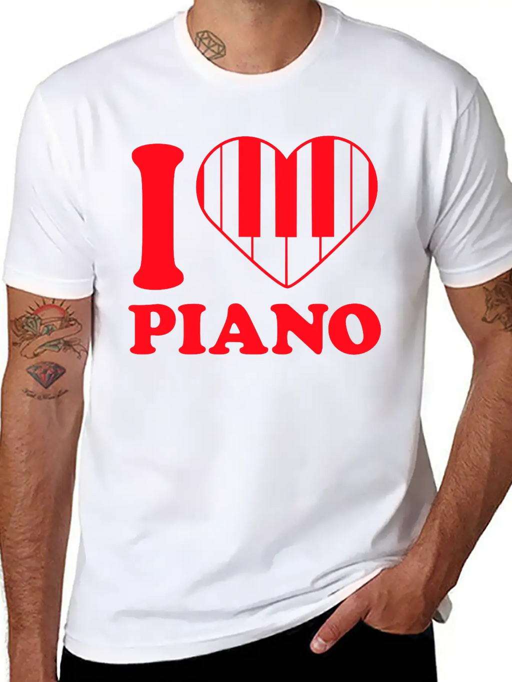 I Love Grand Piano Heart Organ Keyboard Music Logo Unisex Short Sleeve Soft Cotton T-Shirt – Casual Everyday Wear
