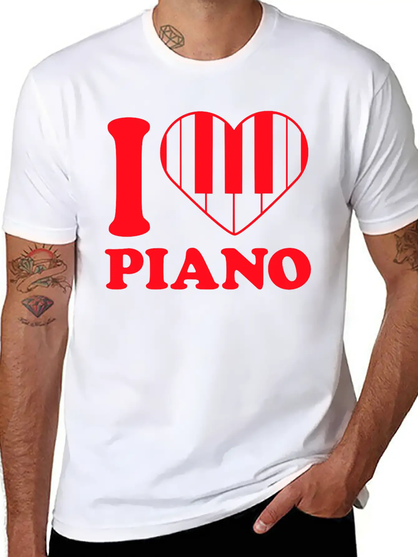 I Love Grand Piano Heart Organ Keyboard Music Logo Unisex Short Sleeve Soft Cotton T-Shirt – Casual Everyday Wear