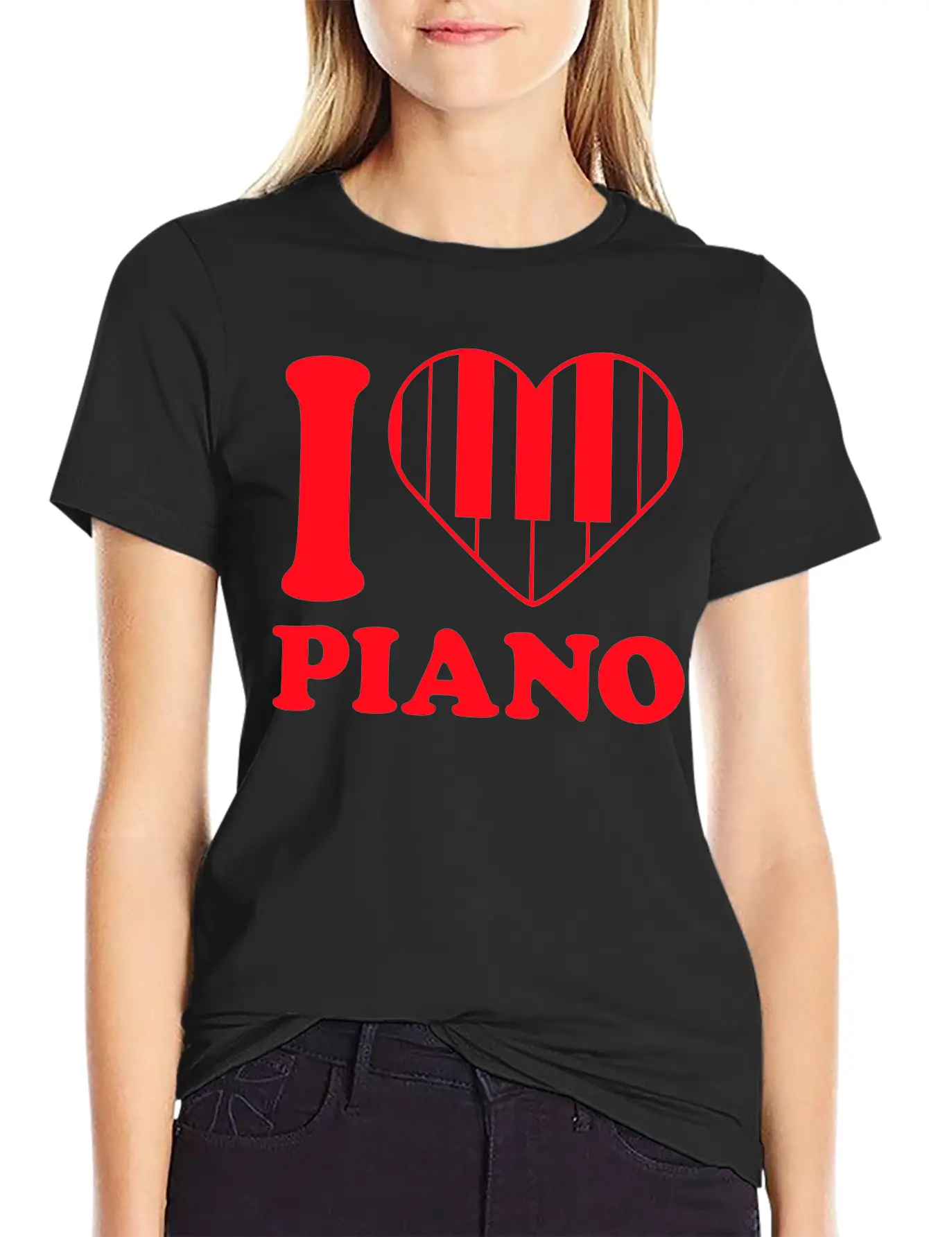 I Love Grand Piano Heart Organ Keyboard Music Logo Unisex Short Sleeve Soft Cotton T-Shirt – Casual Everyday Wear