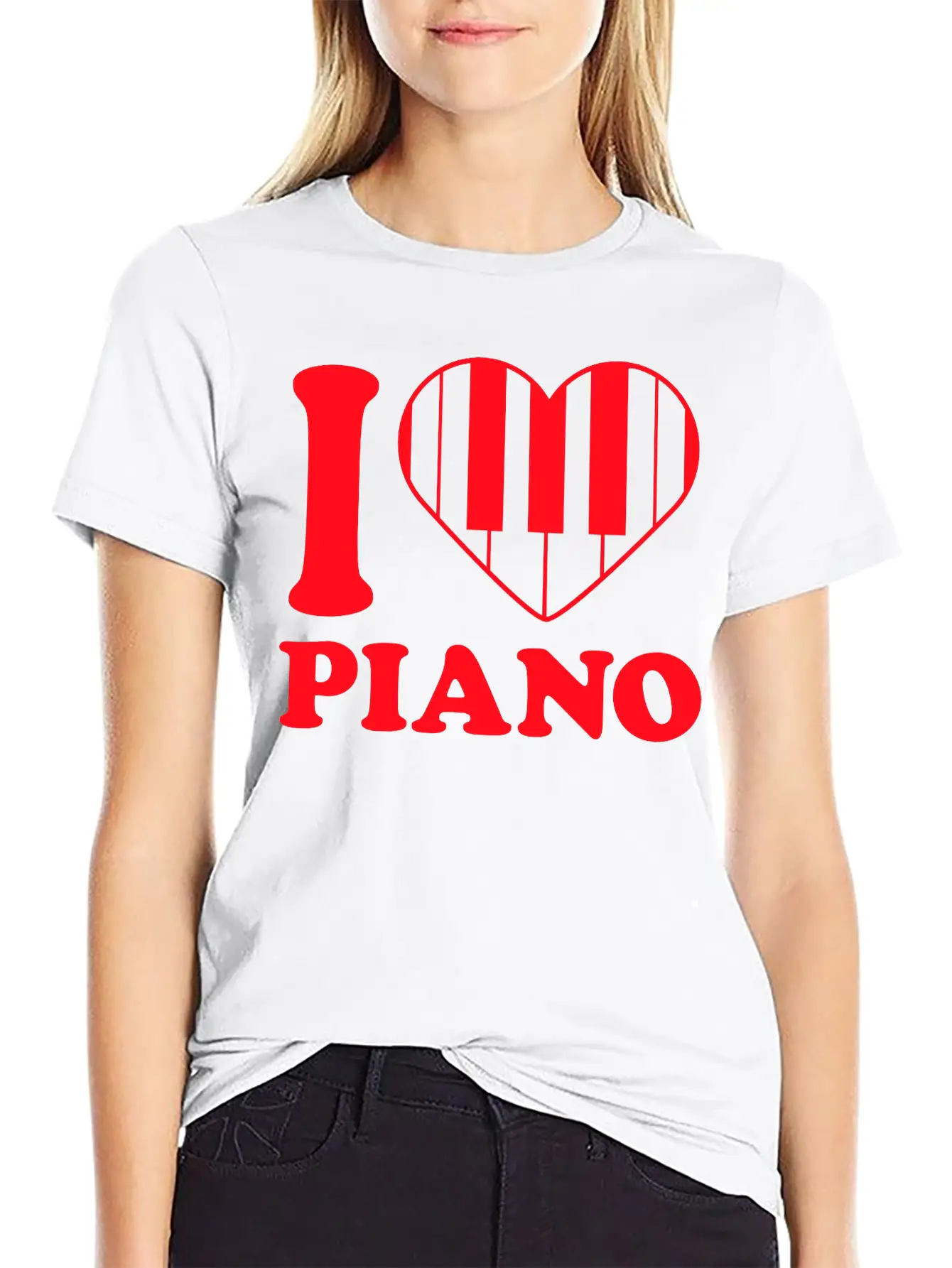 I Love Grand Piano Heart Organ Keyboard Music Logo Unisex Short Sleeve Soft Cotton T-Shirt – Casual Everyday Wear
