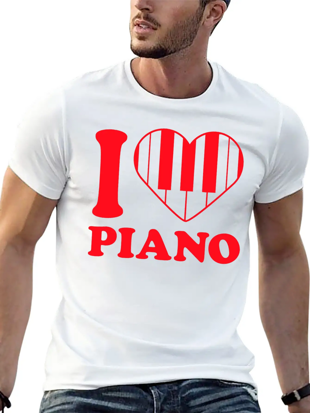 I Love Grand Piano Heart Organ Keyboard Music Logo Unisex Short Sleeve Soft Cotton T-Shirt – Casual Everyday Wear