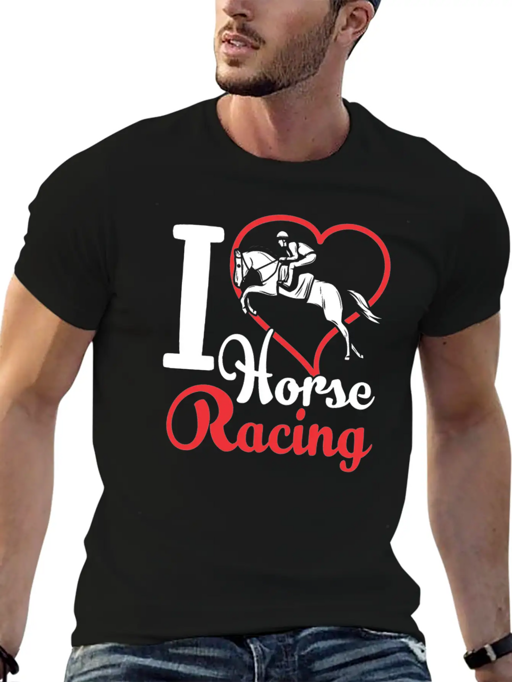 I Love Horse Racing Race Horses Racer Casual Graphic T-Shirt – Simple And Comfortable Daily Wear