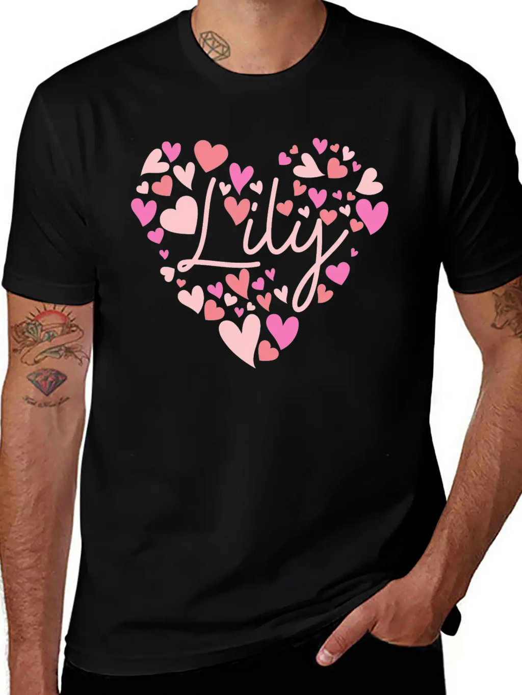 I Love Lily Hearts In Green Unisex Short Sleeve Soft Cotton T-Shirt – Casual Everyday Wear
