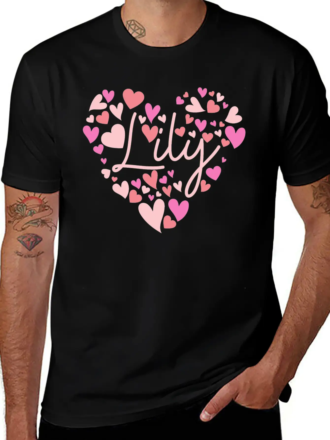 I Love Lily Hearts In Green Unisex Short Sleeve Soft Cotton T-Shirt – Casual Everyday Wear