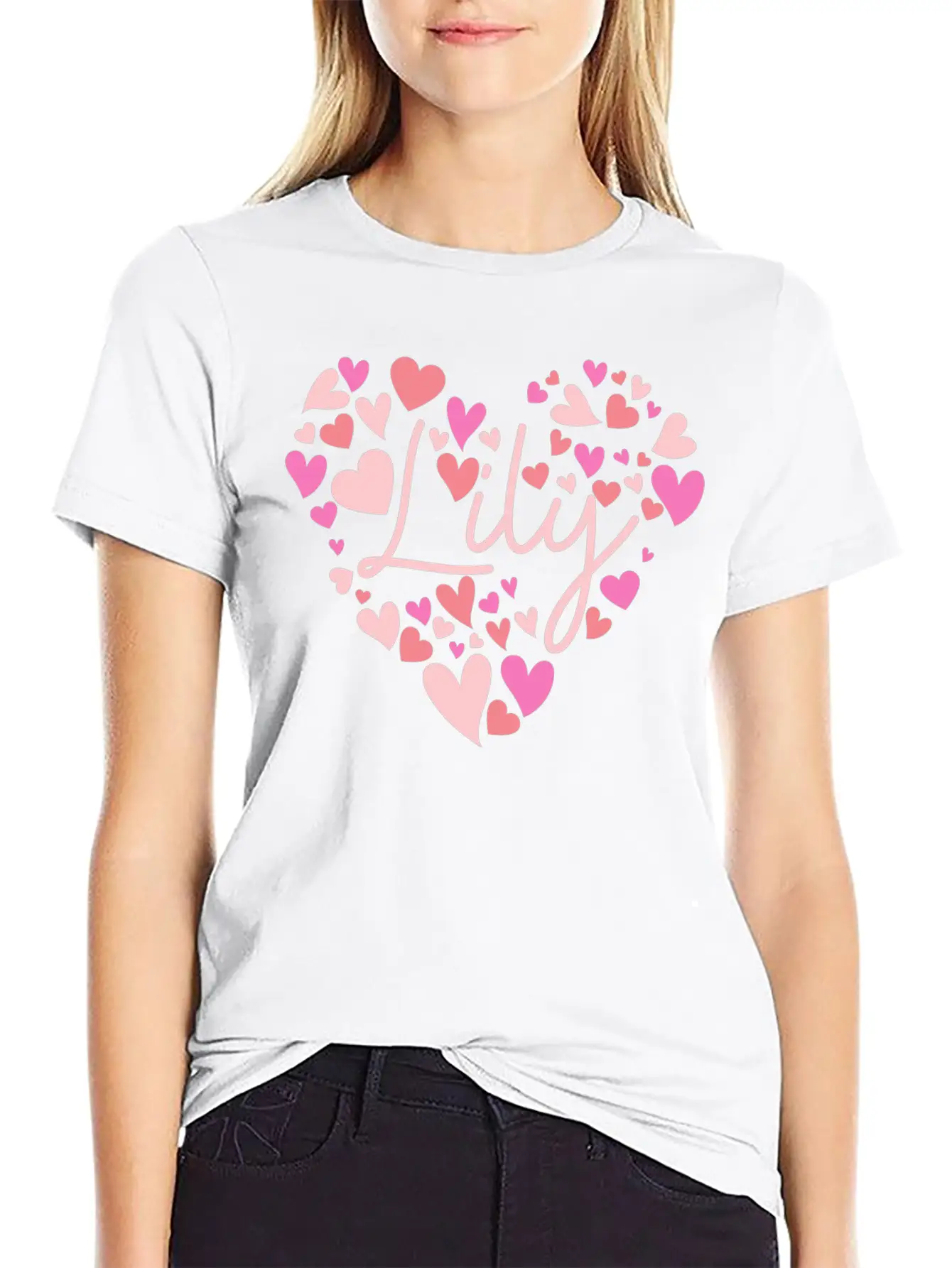 I Love Lily Hearts In Green Unisex Short Sleeve Soft Cotton T-Shirt – Casual Everyday Wear