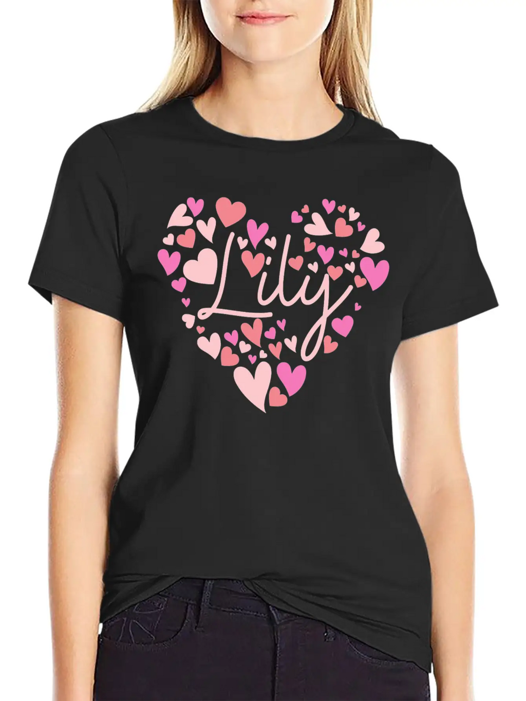 I Love Lily Hearts In Green Unisex Short Sleeve Soft Cotton T-Shirt – Casual Everyday Wear