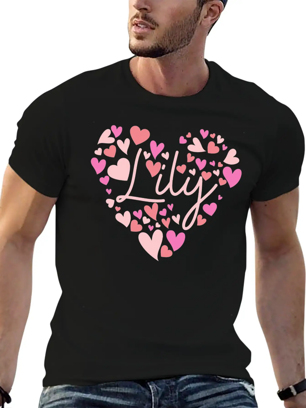 I Love Lily Hearts In Green Unisex Short Sleeve Soft Cotton T-Shirt – Casual Everyday Wear