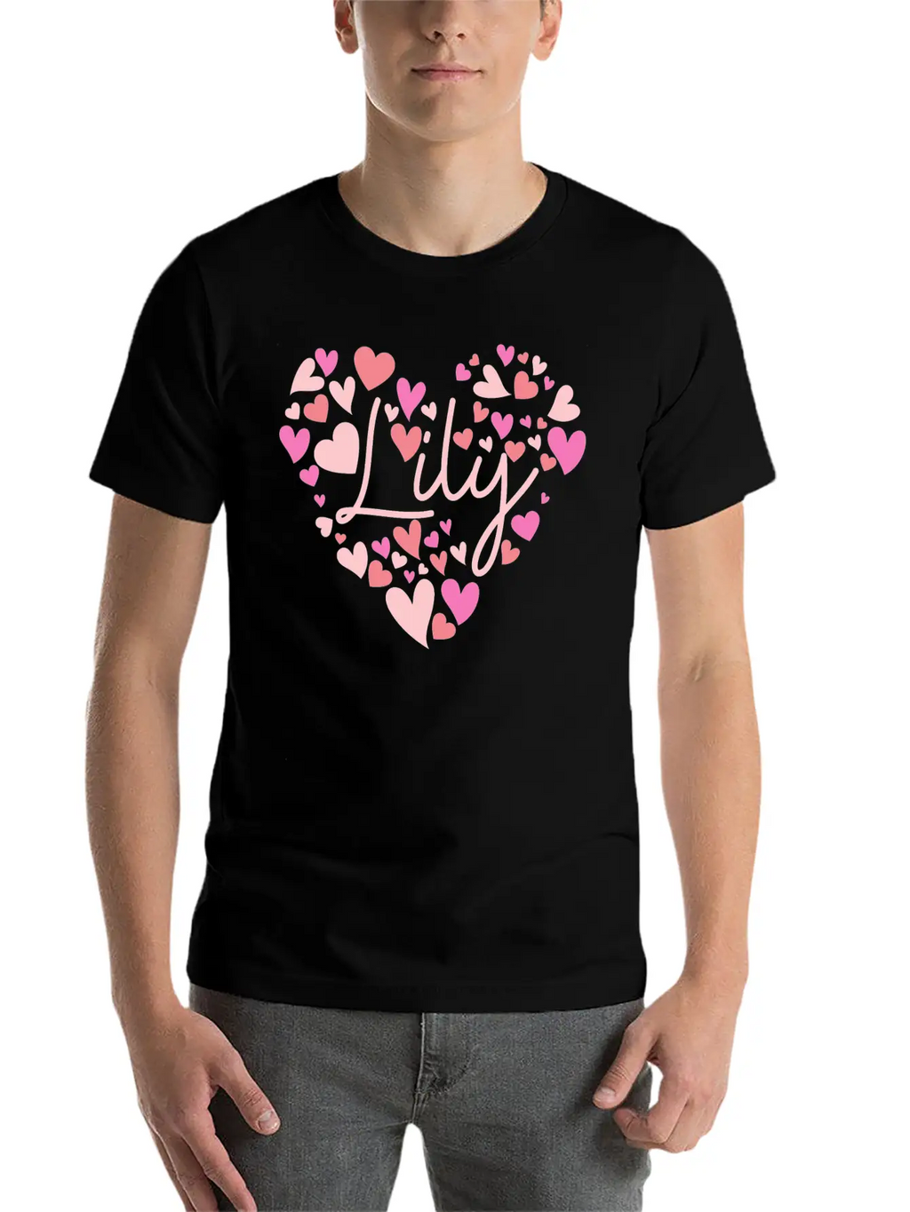 I Love Lily Hearts In Green Unisex Short Sleeve Soft Cotton T-Shirt – Casual Everyday Wear