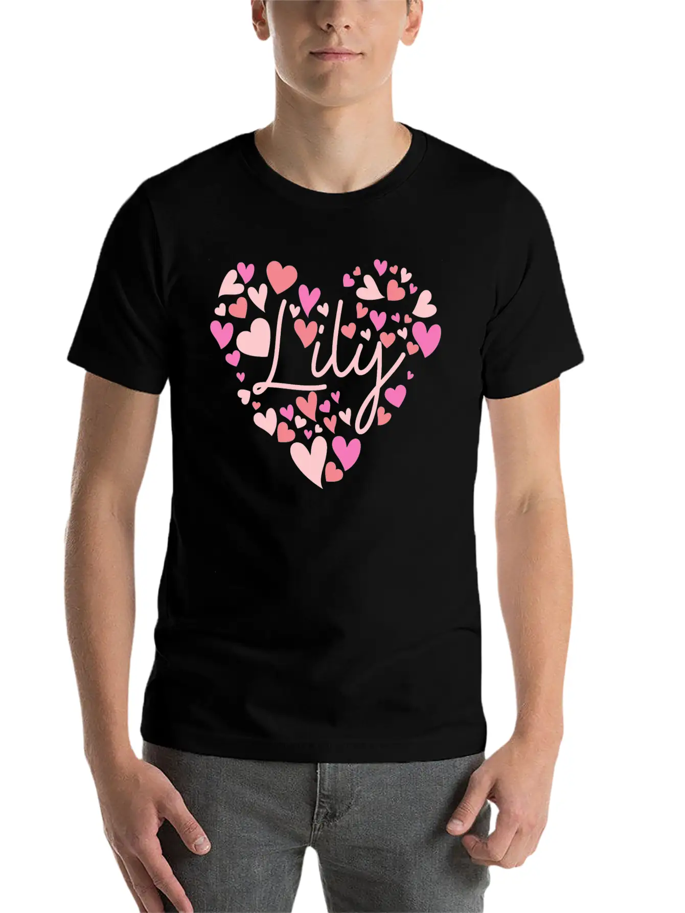 I Love Lily Hearts In Green Unisex Short Sleeve Soft Cotton T-Shirt – Casual Everyday Wear