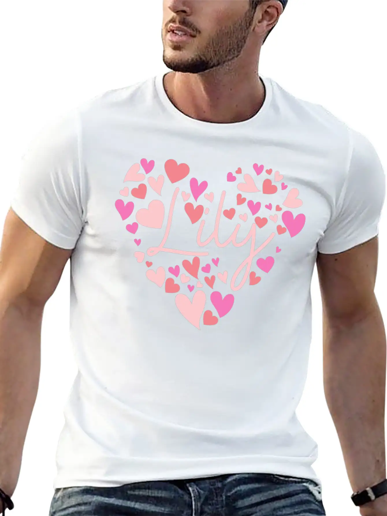 I Love Lily Hearts In Green Unisex Short Sleeve Soft Cotton T-Shirt – Casual Everyday Wear