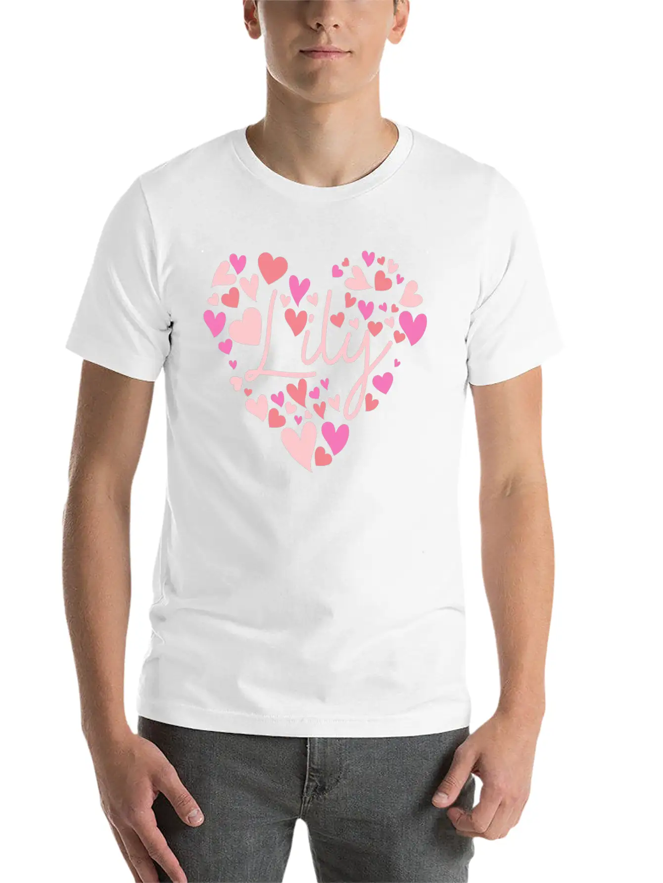 I Love Lily Hearts In Green Unisex Short Sleeve Soft Cotton T-Shirt – Casual Everyday Wear