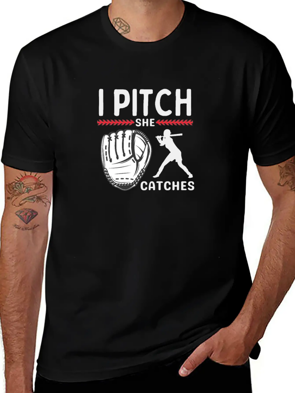 I Pitch She Catches Baseball Funny Sports Unisex Short Sleeve Soft Cotton T-Shirt – Casual Everyday Wear