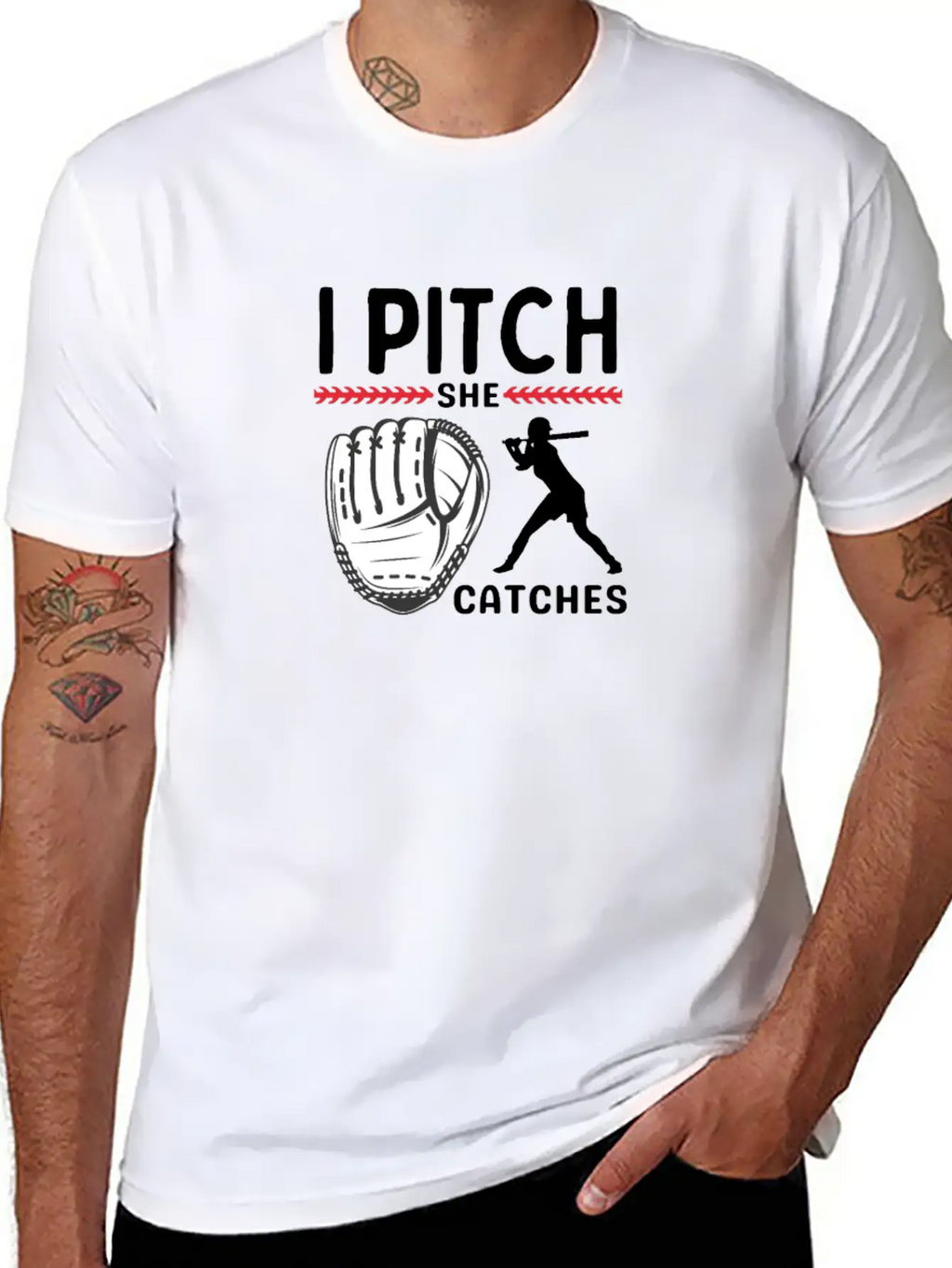 I Pitch She Catches Baseball Funny Sports Unisex Short Sleeve Soft Cotton T-Shirt – Casual Everyday Wear