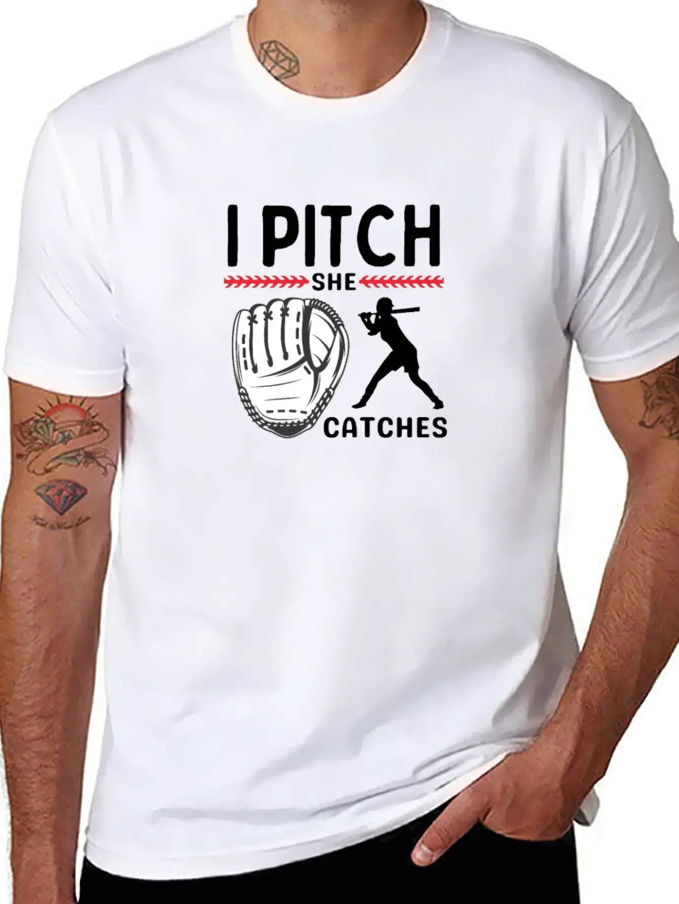I Pitch She Catches Baseball Funny Sports Unisex Short Sleeve Soft Cotton T-Shirt – Casual Everyday Wear