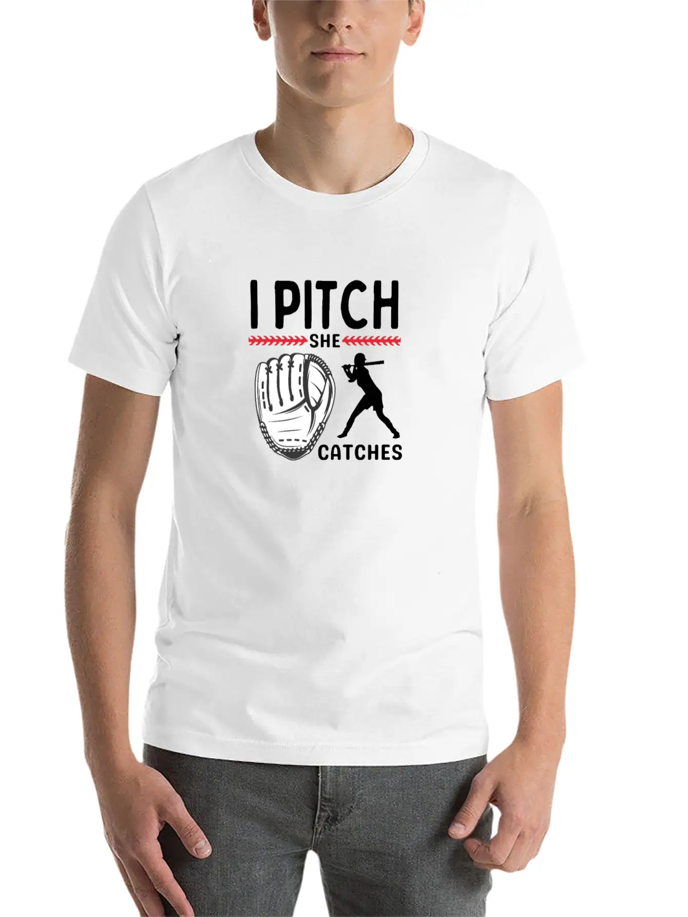 I Pitch She Catches Baseball Funny Sports Unisex Short Sleeve Soft Cotton T-Shirt – Casual Everyday Wear