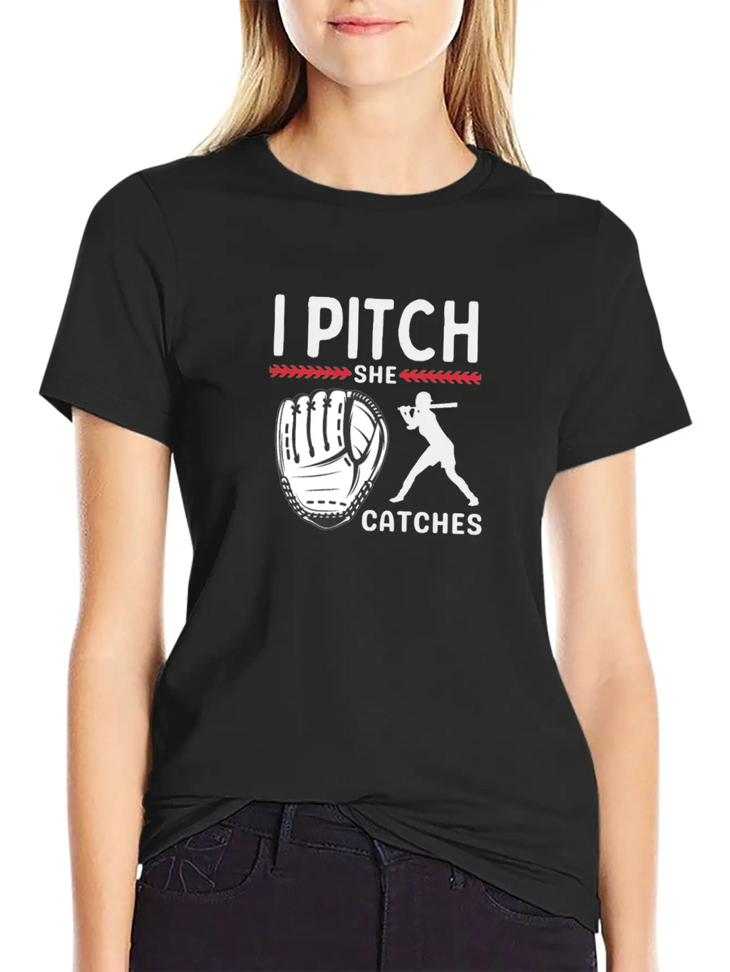 I Pitch She Catches Baseball Funny Sports Unisex Short Sleeve Soft Cotton T-Shirt – Casual Everyday Wear