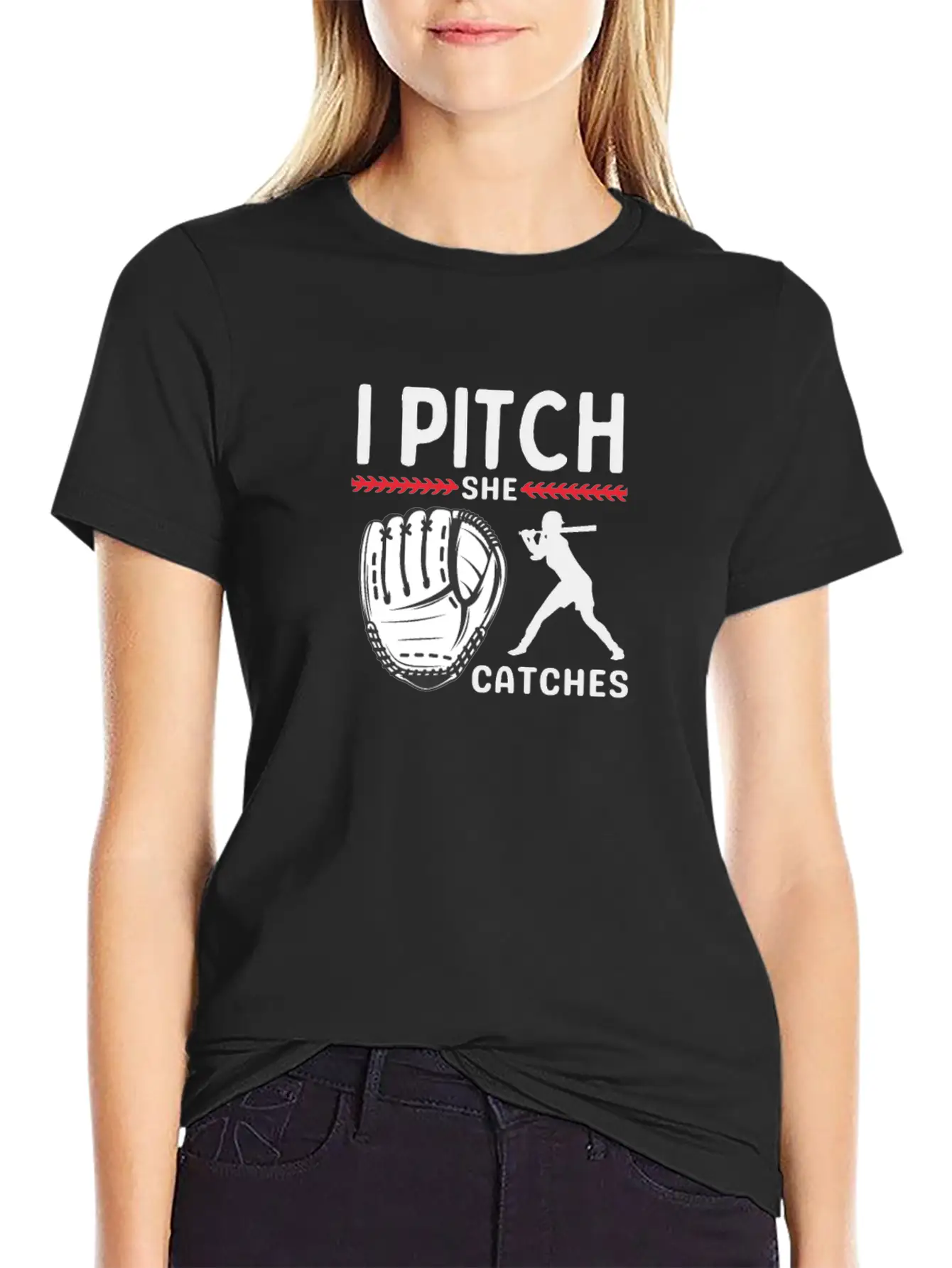 I Pitch She Catches Baseball Funny Sports Unisex Short Sleeve Soft Cotton T-Shirt – Casual Everyday Wear