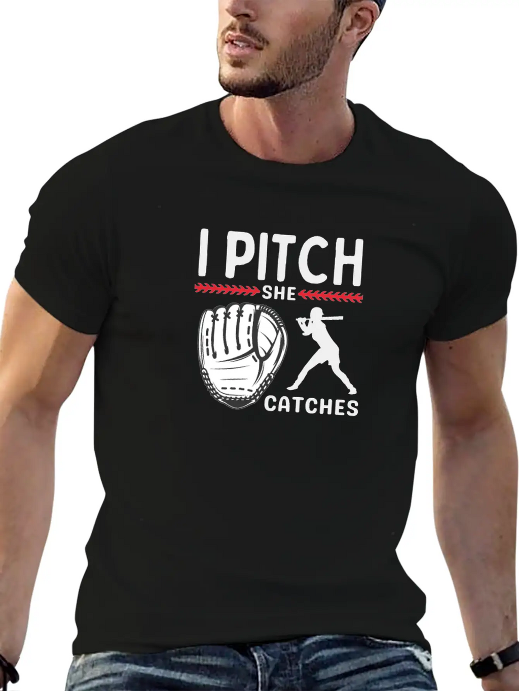 I Pitch She Catches Baseball Funny Sports Unisex Short Sleeve Soft Cotton T-Shirt – Casual Everyday Wear