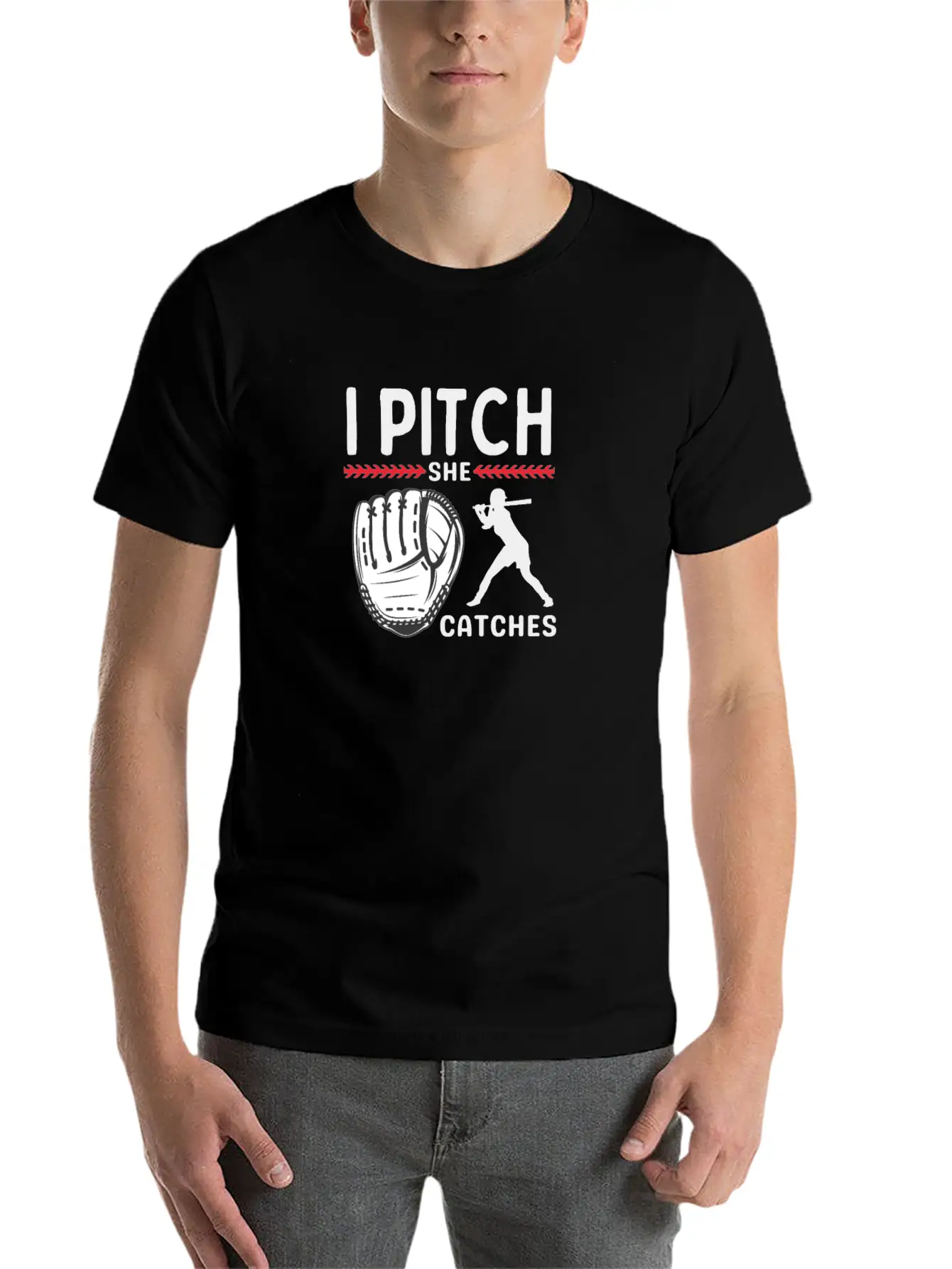I Pitch She Catches Baseball Funny Sports Unisex Short Sleeve Soft Cotton T-Shirt – Casual Everyday Wear