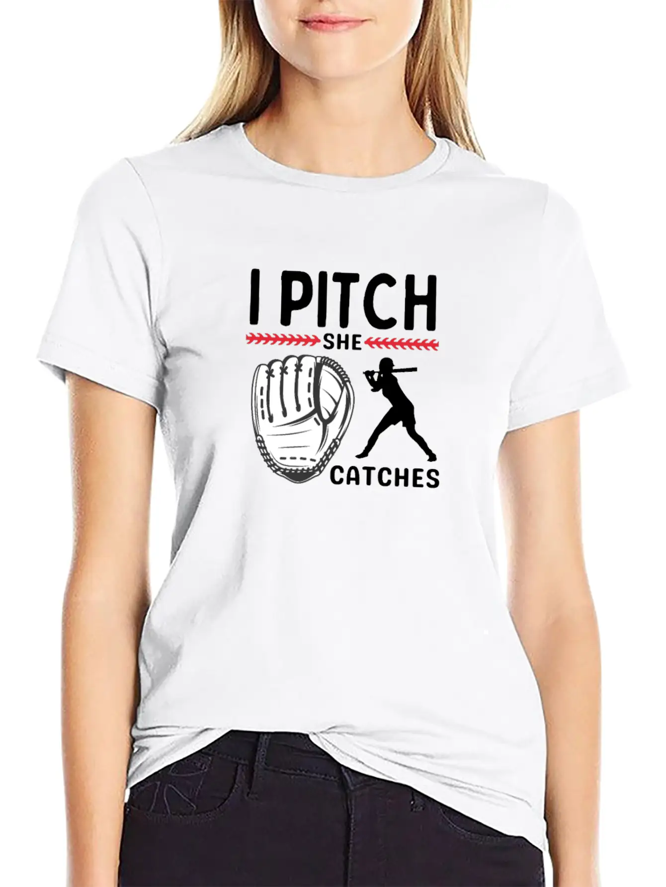 I Pitch She Catches Baseball Funny Sports Unisex Short Sleeve Soft Cotton T-Shirt – Casual Everyday Wear