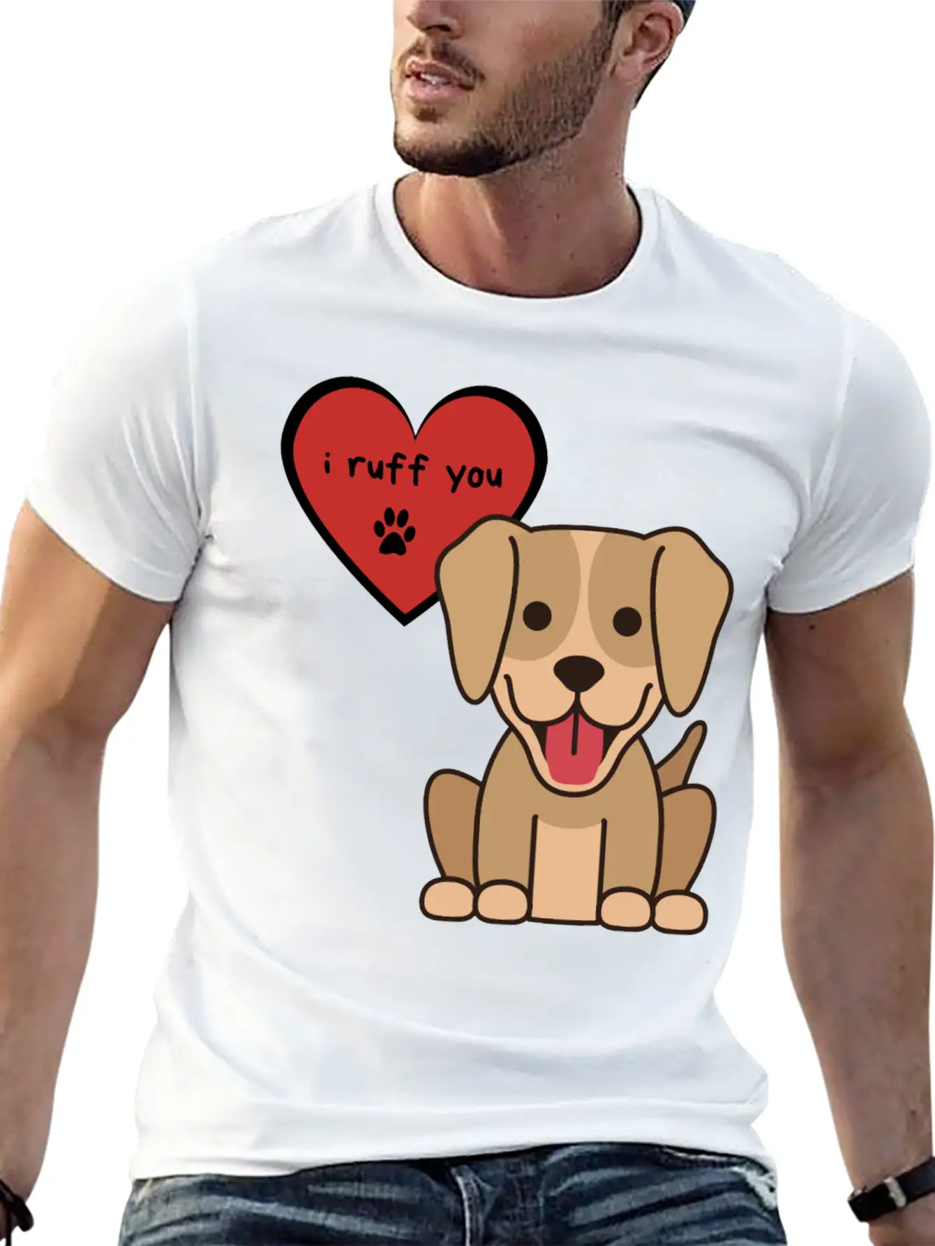 I Ruff You, Cute Labrador Retriever Puppy Unisex Short Sleeve Soft Cotton T-Shirt – Casual Everyday Wear