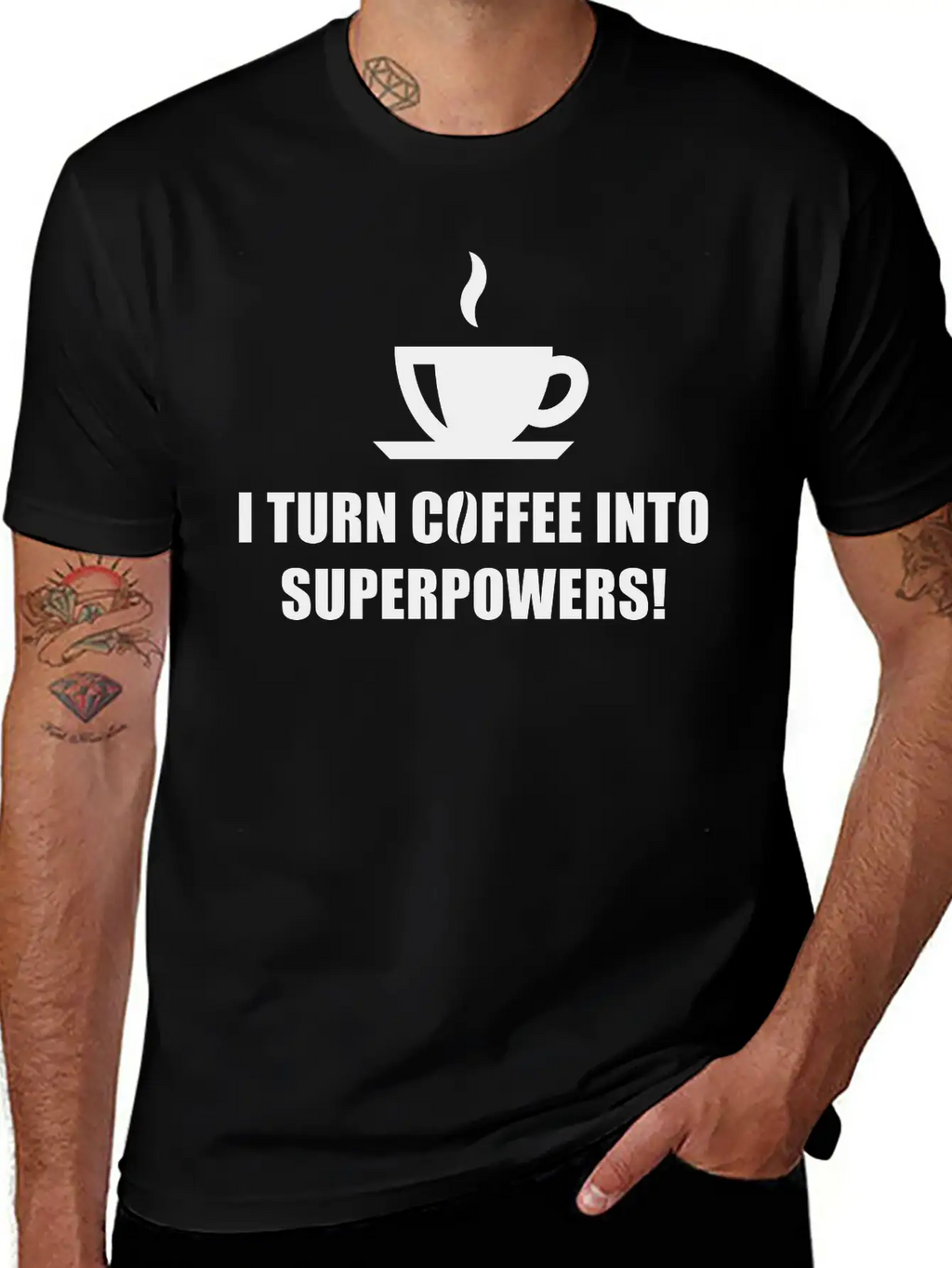 I Turn Coffee Into Superpowers! (Drinking Coffee) Classic Fit Graphic Tee For Daily Comfort – Unisex Cotton Shirt
