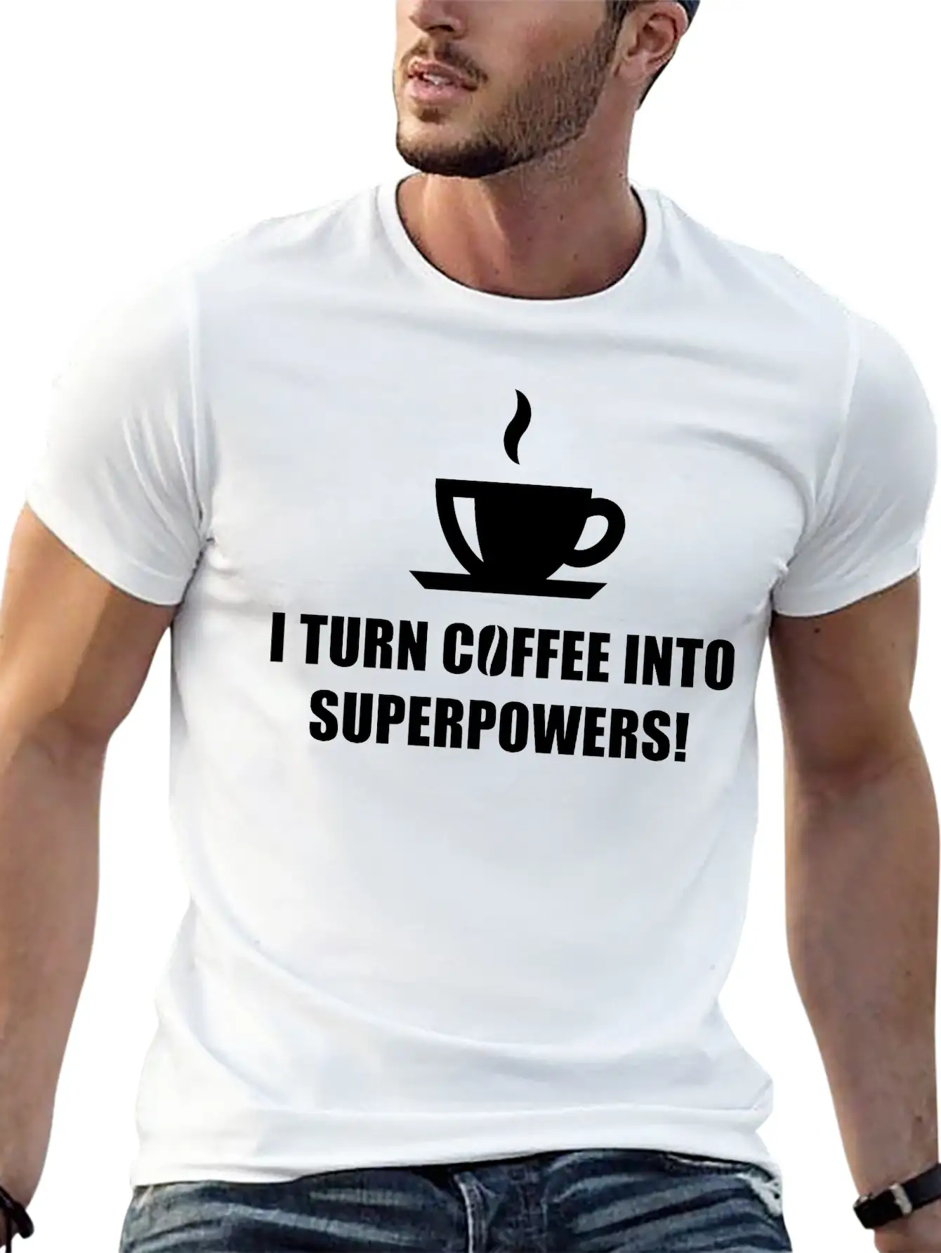 I Turn Coffee Into Superpowers! (Drinking Coffee) Classic Fit Graphic Tee For Daily Comfort – Unisex Cotton Shirt