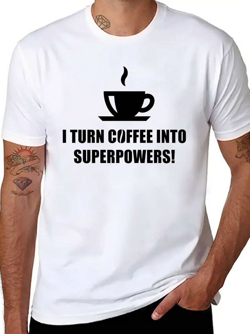 I Turn Coffee Into Superpowers! (Drinking Coffee) Classic Fit Graphic Tee For Daily Comfort – Unisex Cotton Shirt