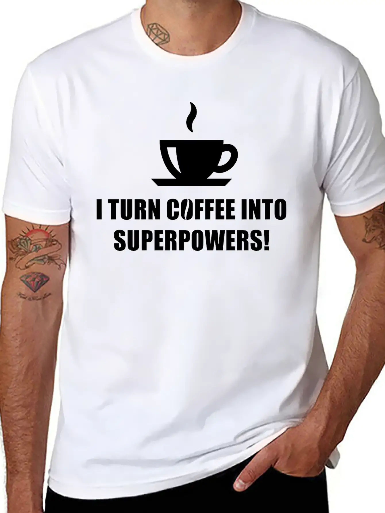 I Turn Coffee Into Superpowers! (Drinking Coffee) Classic Fit Graphic Tee For Daily Comfort – Unisex Cotton Shirt