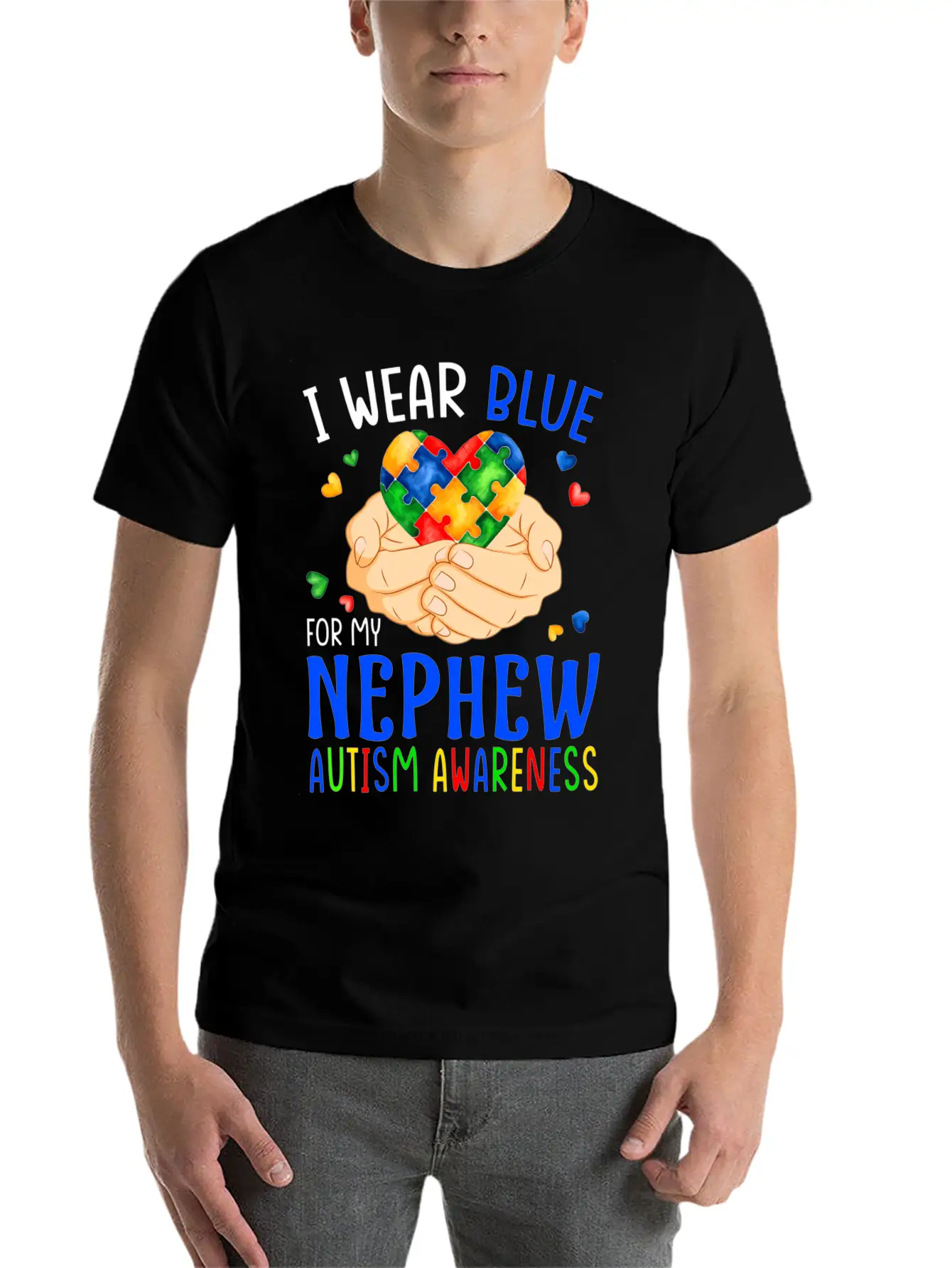 I Wear Blue For My Nephew Autism Awareness Heart H Unisex Casual T-Shirt – Clean Design For Daily Comfort