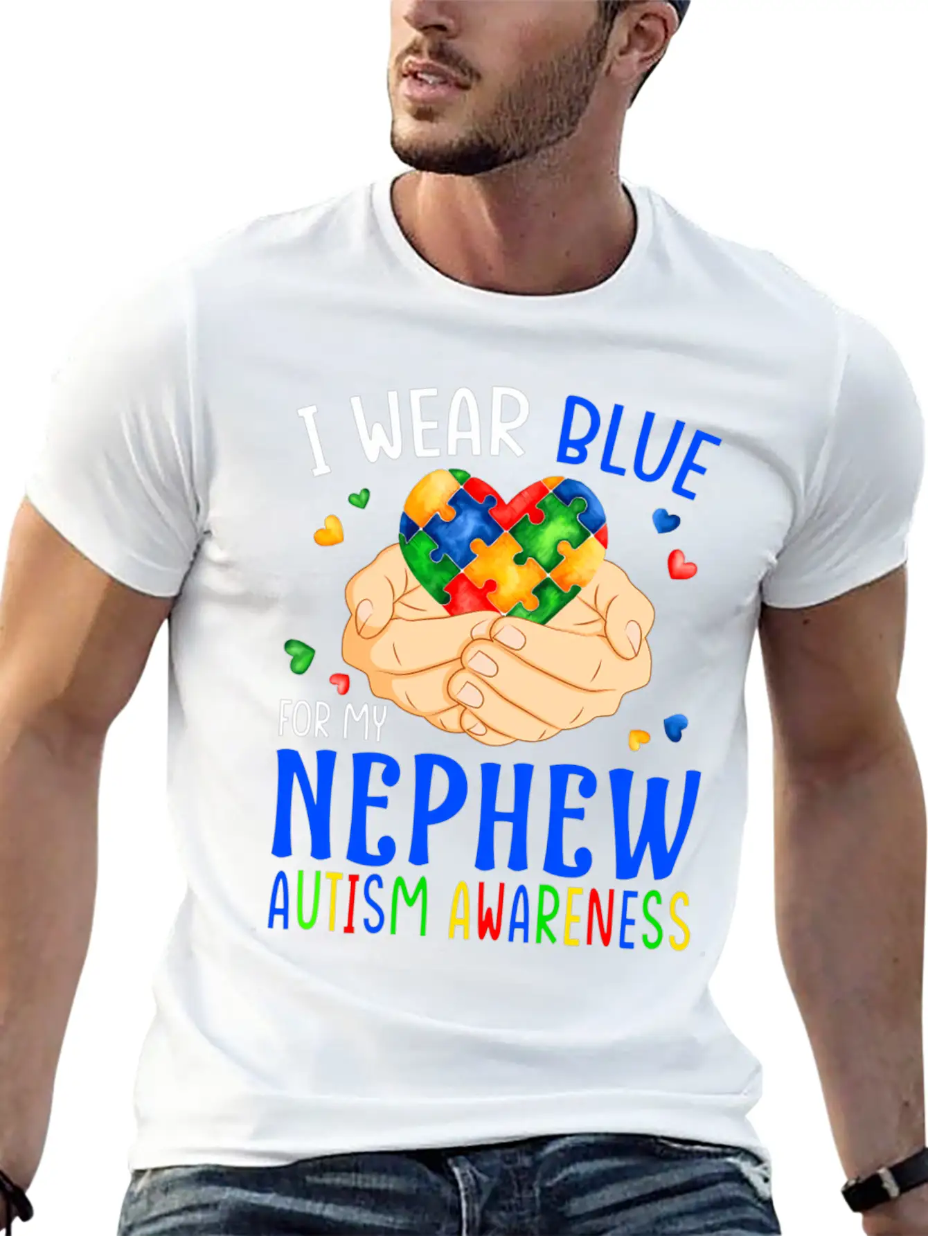I Wear Blue For My Nephew Autism Awareness Heart H Unisex Casual T-Shirt – Clean Design For Daily Comfort
