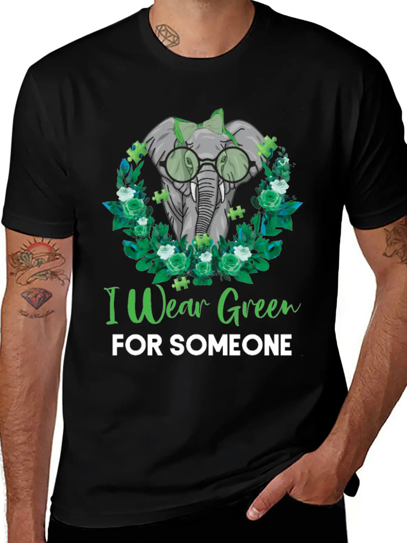 I Wear Green For Mental Health Awareness Ribbon El Casual Graphic T-Shirt – Simple And Comfortable Daily Wear