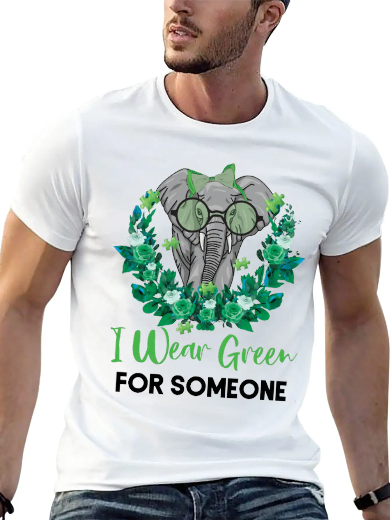 I Wear Green For Mental Health Awareness Ribbon El Casual Graphic T-Shirt – Simple And Comfortable Daily Wear