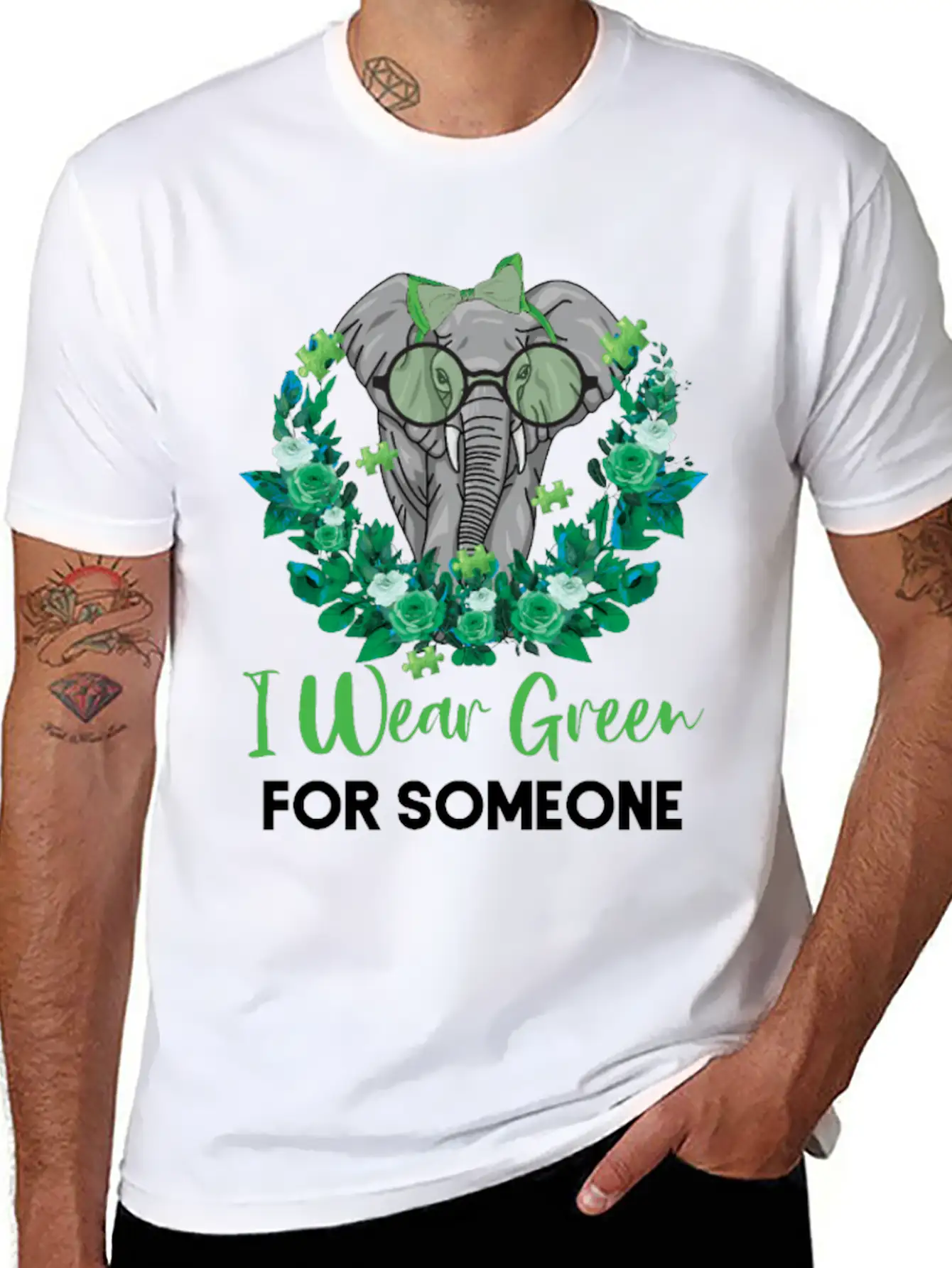 I Wear Green For Mental Health Awareness Ribbon El Casual Graphic T-Shirt – Simple And Comfortable Daily Wear