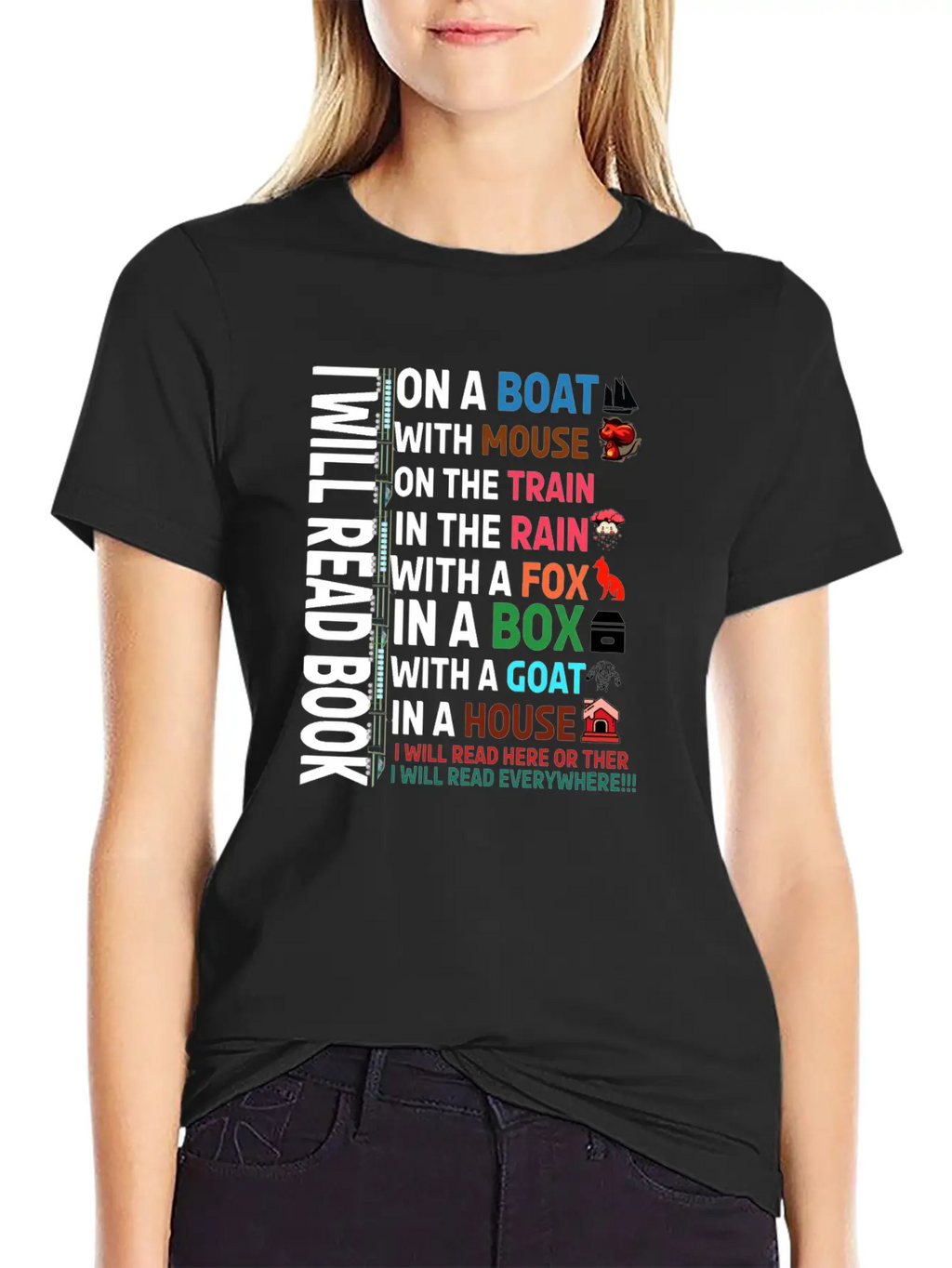 I Will Read Books On A Boat & Everywhere Reading Unisex Short Sleeve Soft Cotton T-Shirt – Casual Everyday Wear