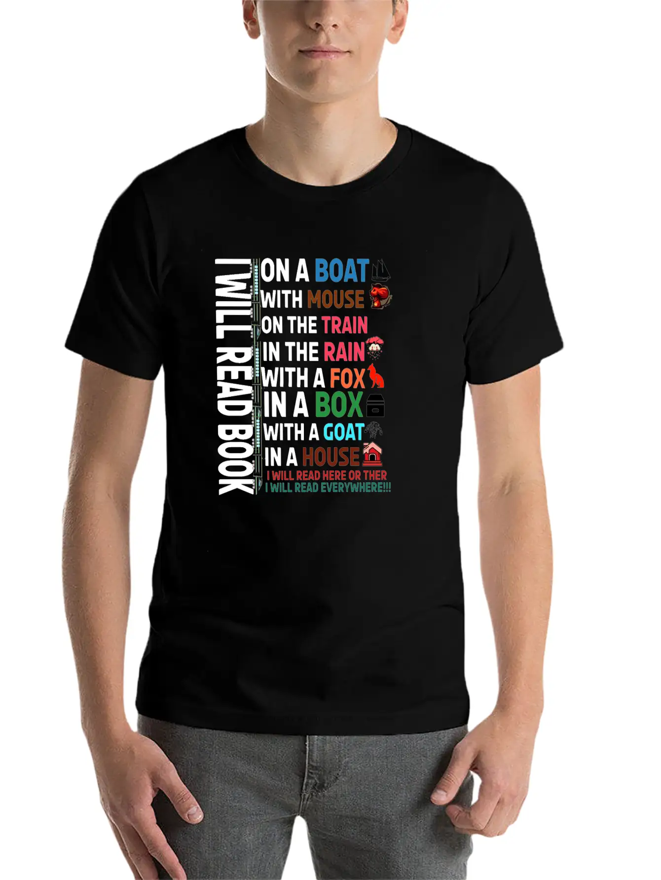 I Will Read Books On A Boat & Everywhere Reading Unisex Short Sleeve Soft Cotton T-Shirt – Casual Everyday Wear