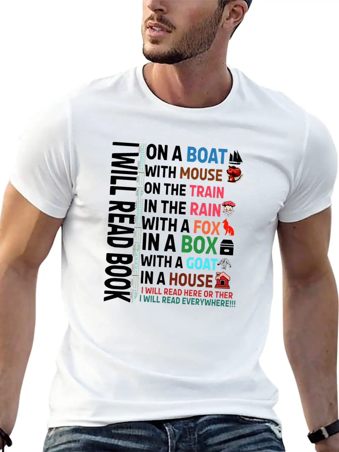 I Will Read Books On A Boat & Everywhere Reading Unisex Short Sleeve Soft Cotton T-Shirt – Casual Everyday Wear