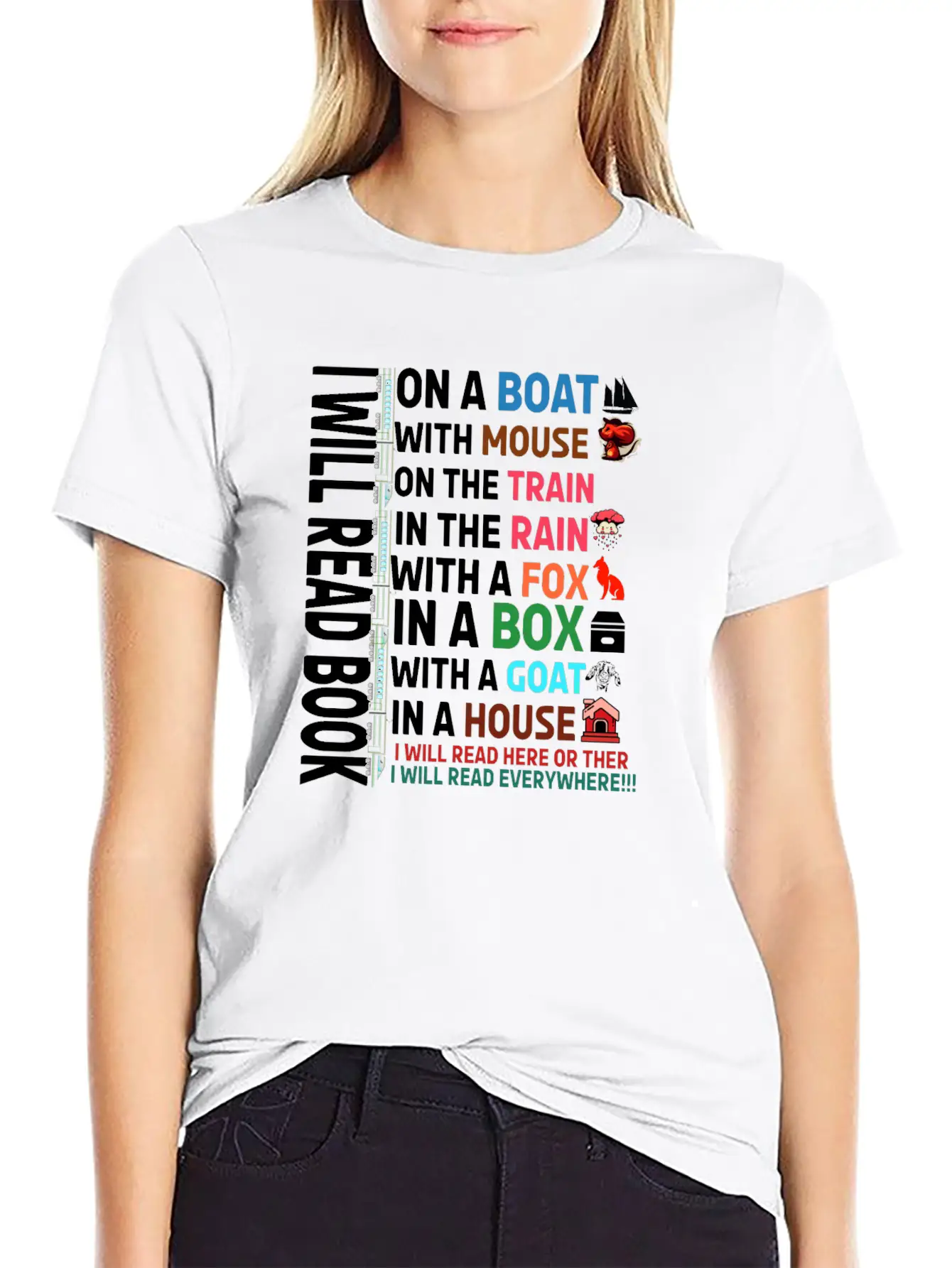 I Will Read Books On A Boat & Everywhere Reading Unisex Short Sleeve Soft Cotton T-Shirt – Casual Everyday Wear