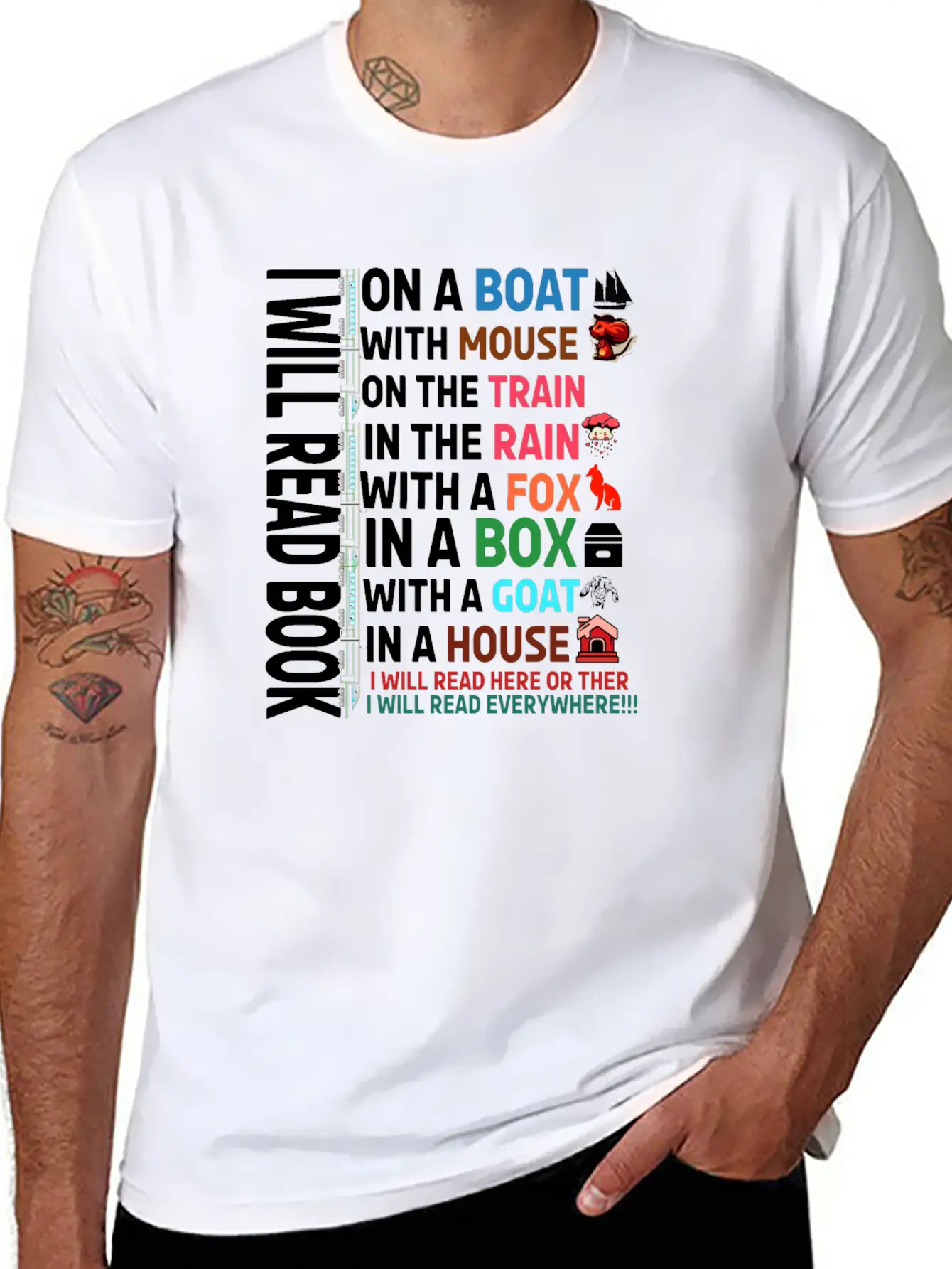 I Will Read Books On A Boat & Everywhere Reading Unisex Short Sleeve Soft Cotton T-Shirt – Casual Everyday Wear